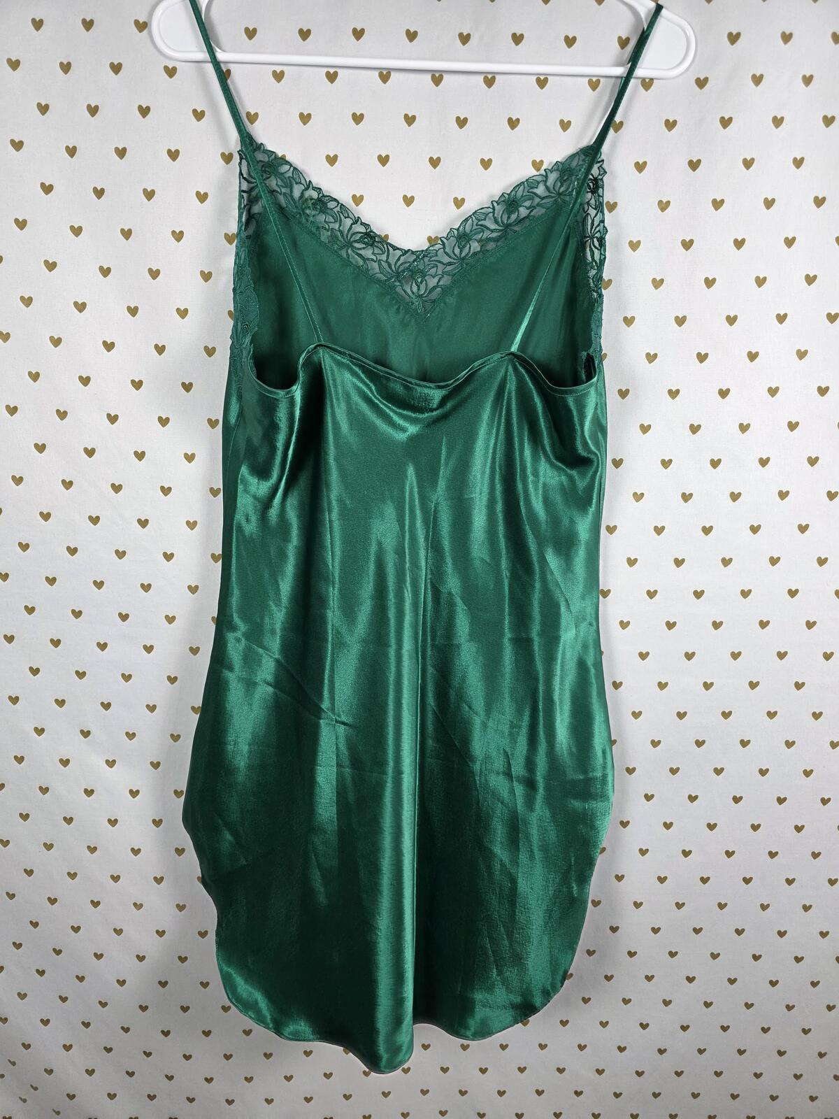 Victorias Secret VINTAGE Gold Label Emerald Green Satin Slip Dress LARGE