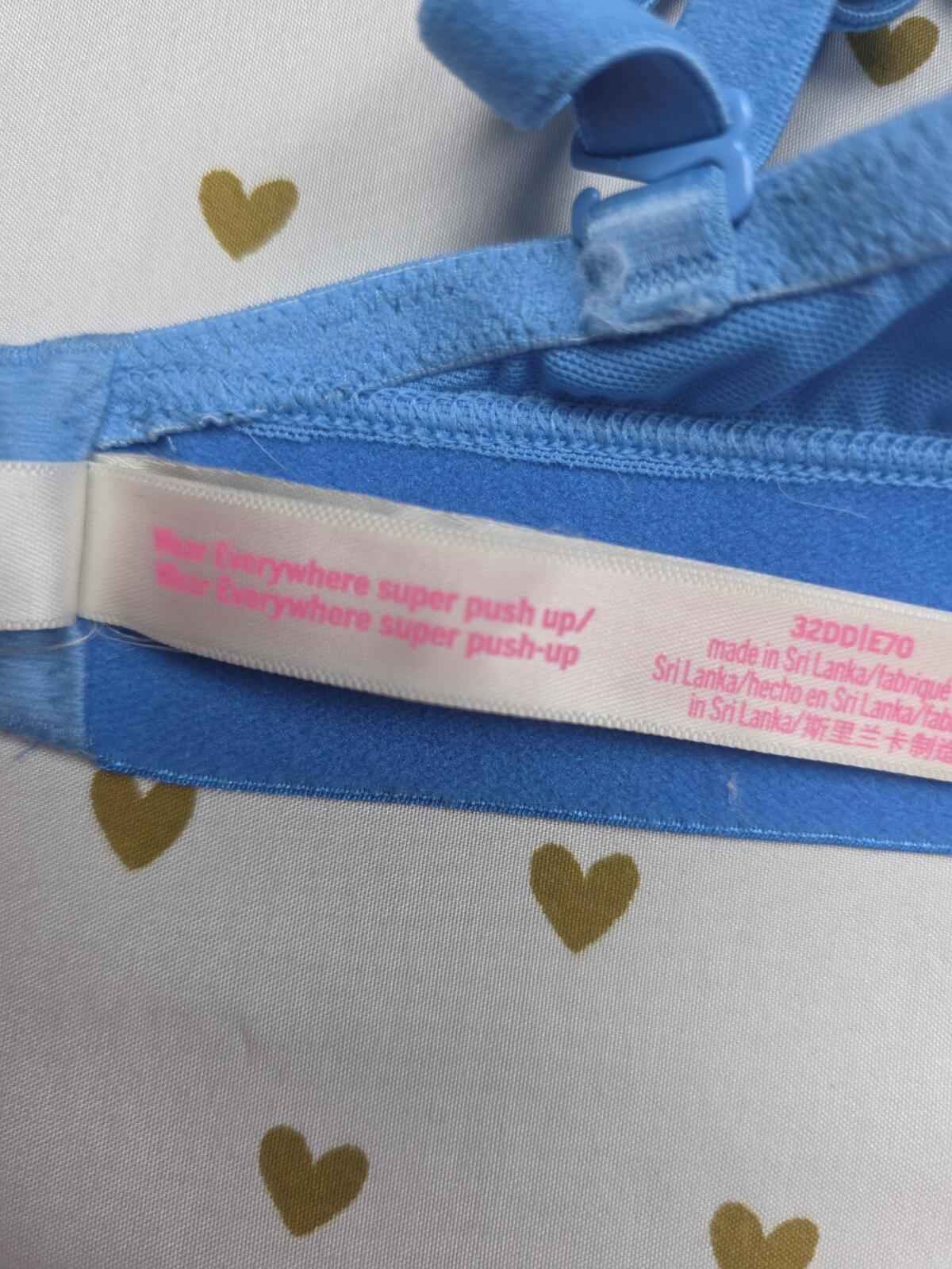 Victorias Secret PINK Blue 32DD wear Everywhere SUPER Push up Bra