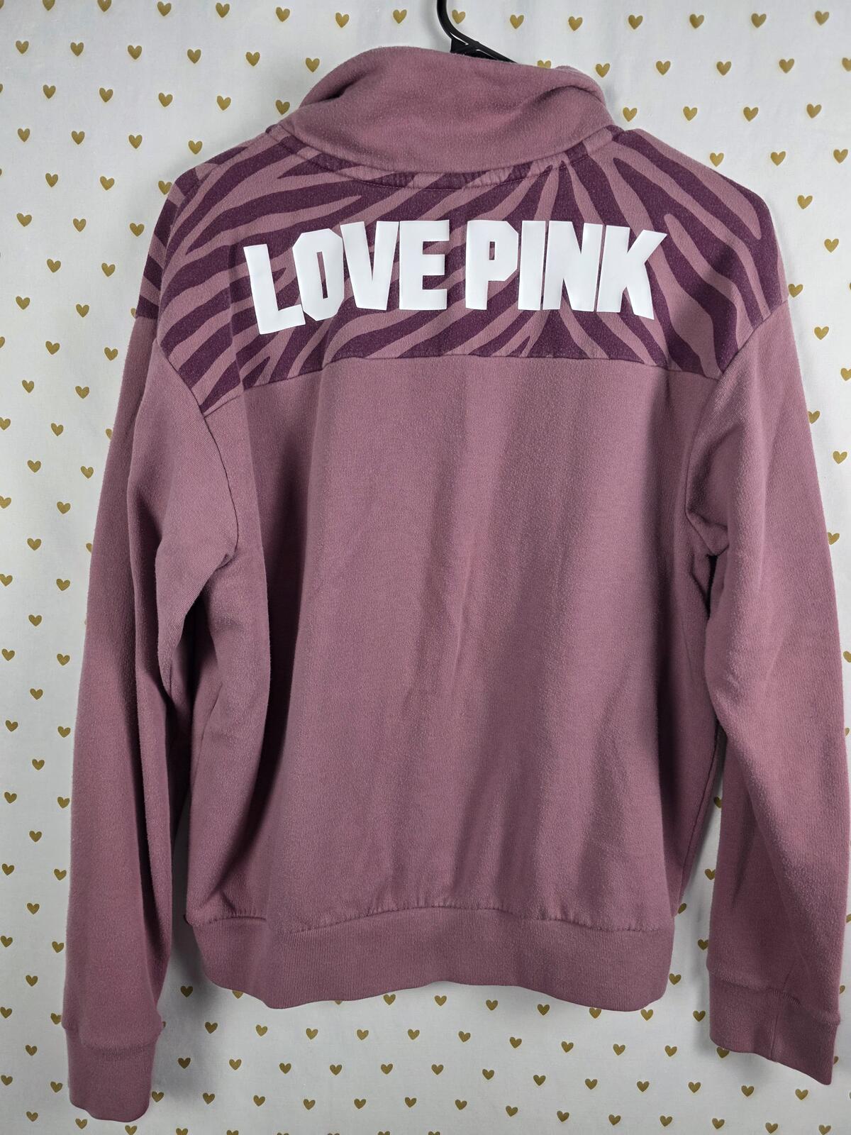 Victorias Secret Pink Zebra Print Quarter Zip LOVE Sweater SMALL