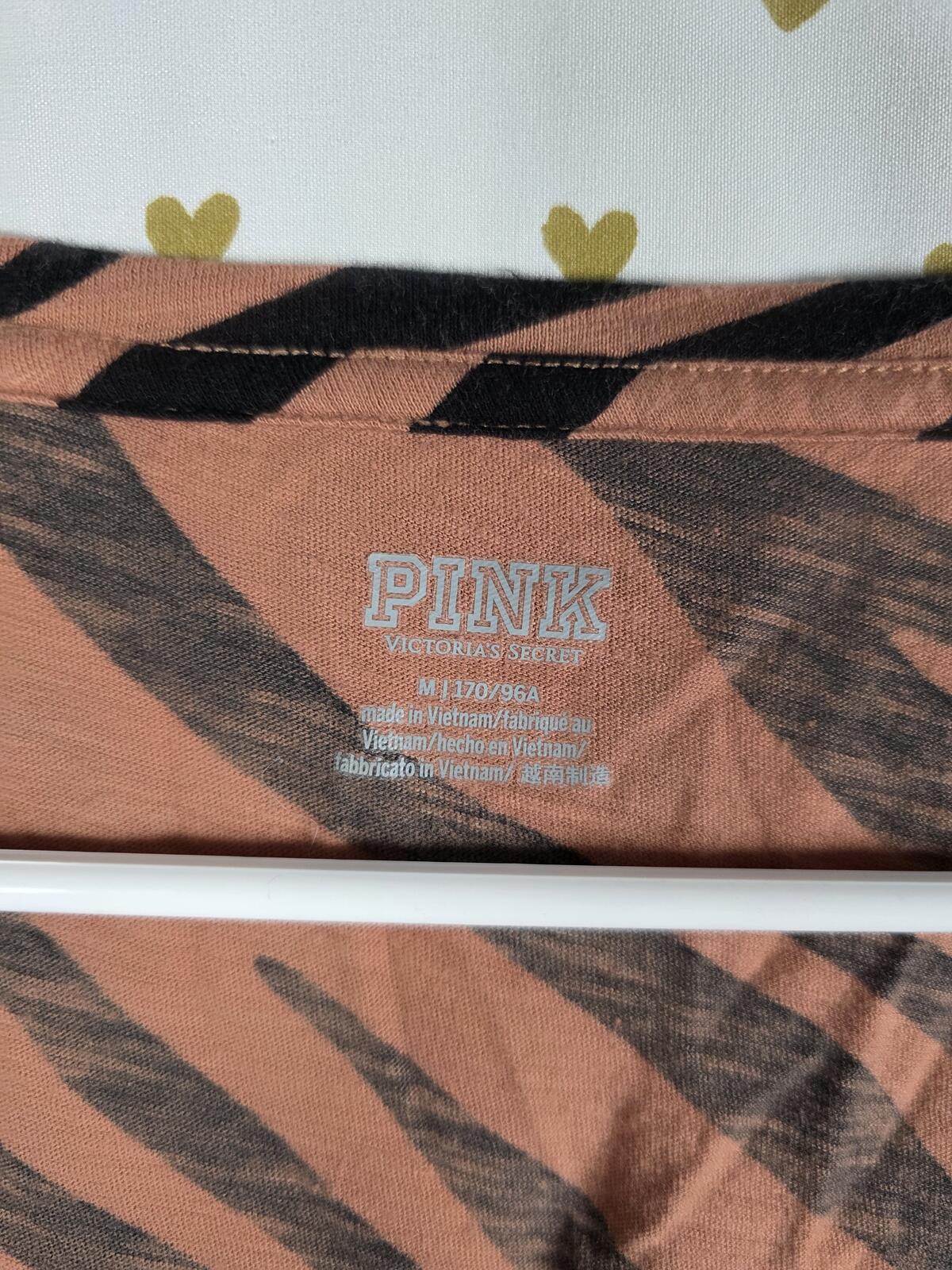 Victorias Secret PINK ZEBRA Stripe V neck tee shirt MEDIUM Animal Print