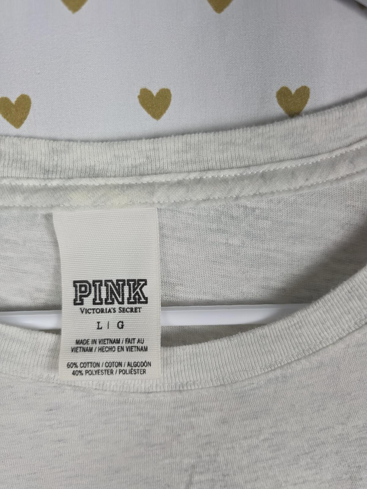 Victorias Secret PINK BLING White Sequined Tee Shirt LARGE