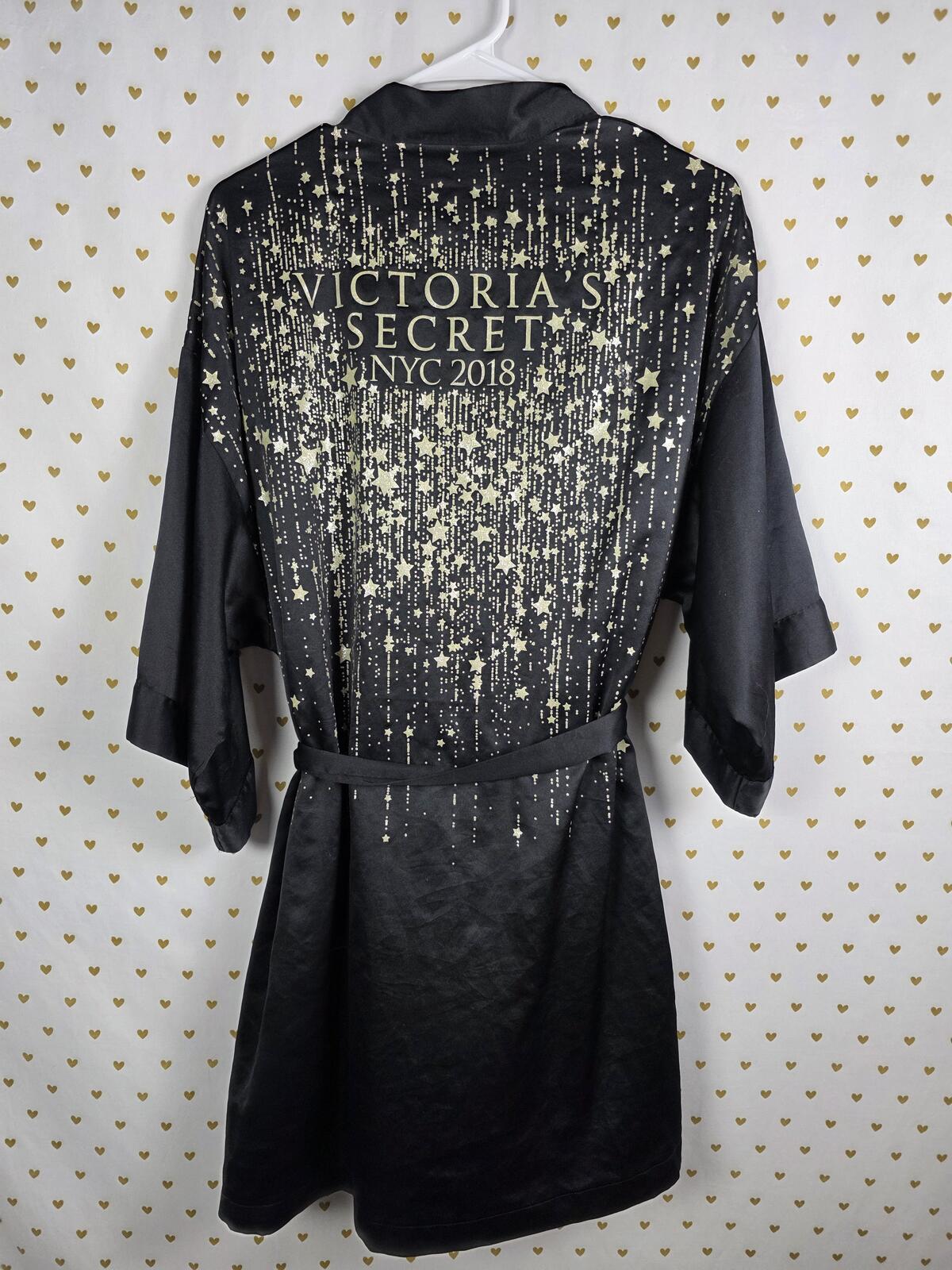 Victoria's Secret 2018 NYC Fashion Show Robe MEDIUM LARGE Black Satin BLING