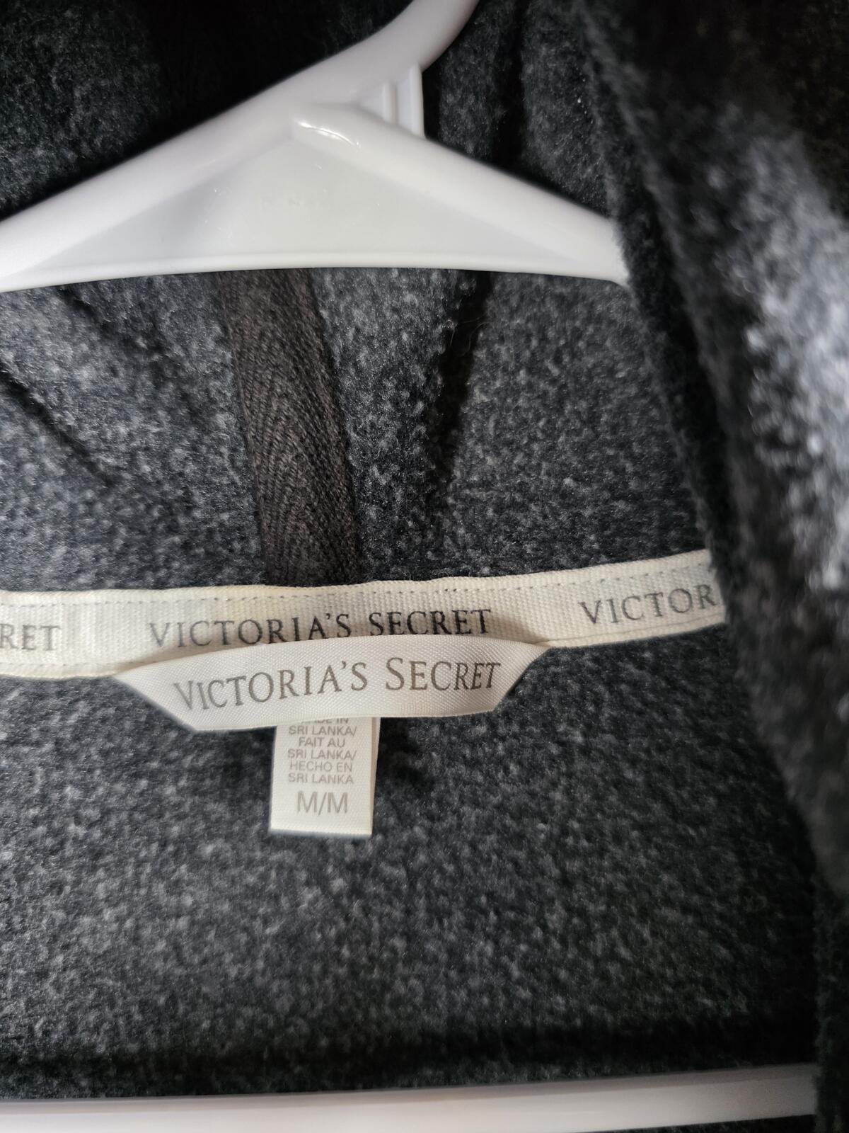 Victorias Secret WINGS BLING Full zip Grey Hooded Jacket Sequined Heart MEDIUM