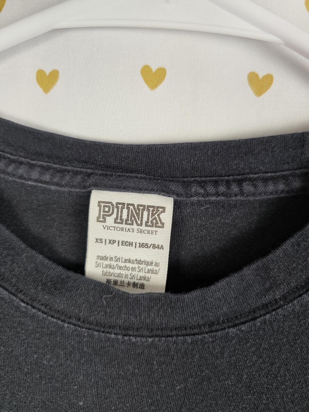 Victorias Secret PINK Long Sleeve Black Pocket campus BLING DOG SEQUINED tee XS