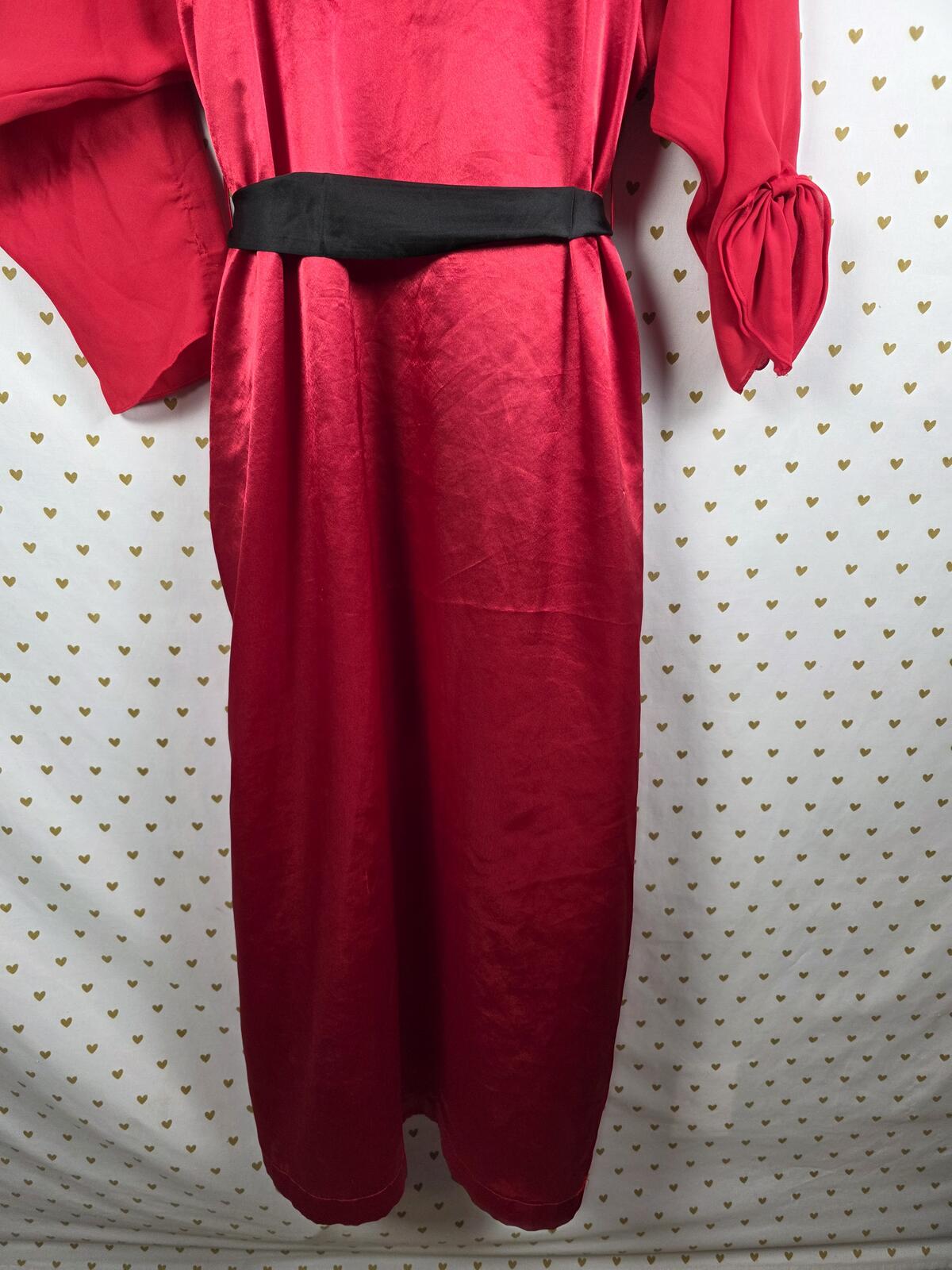 Victorias Secret Satin Silky Robe LONG RED VINTAGE GOLD LABEL pockets Red SMALL