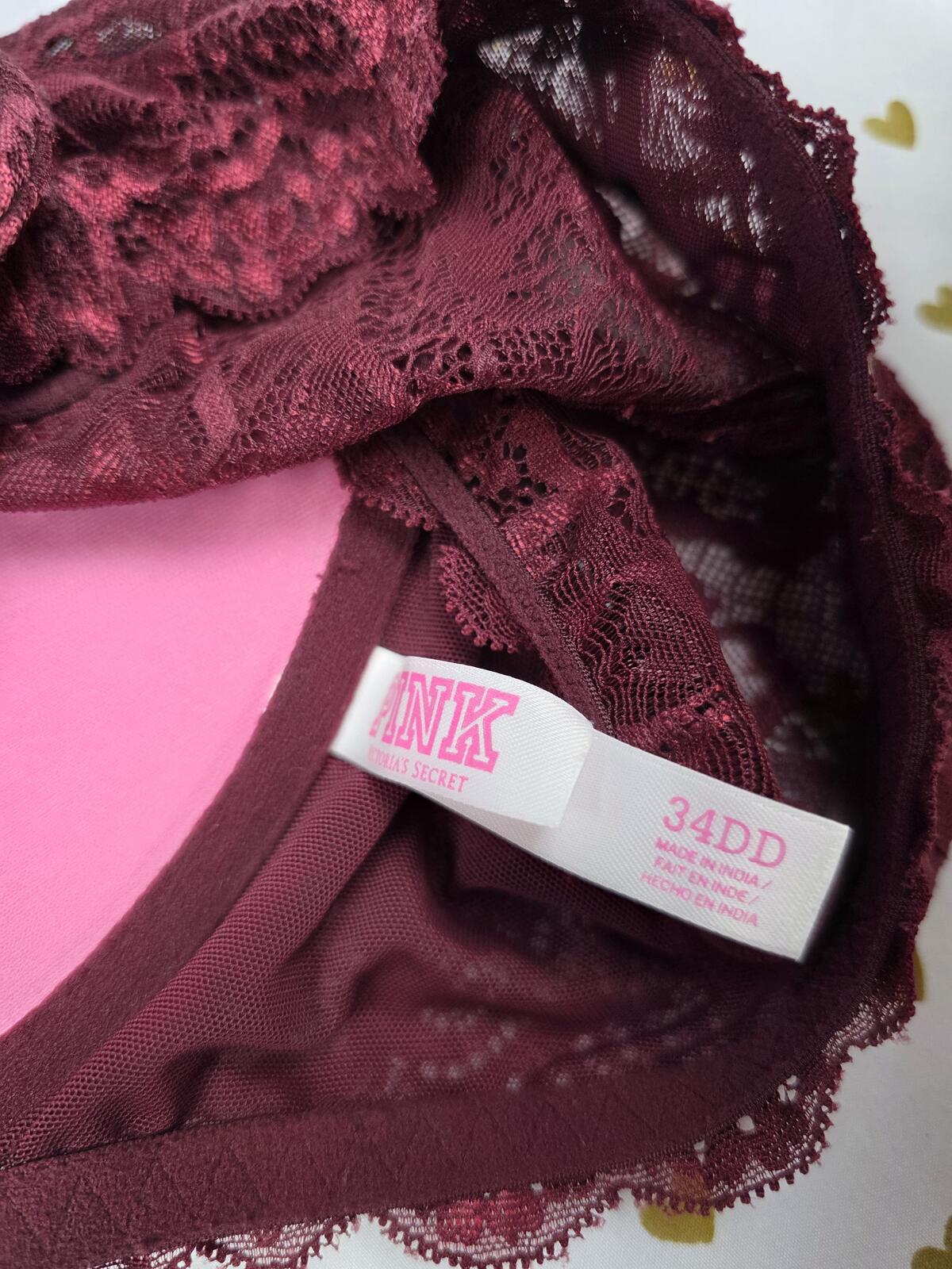 Victorias Secret PINK Lace racerback Front Close 34DD Push Up bra