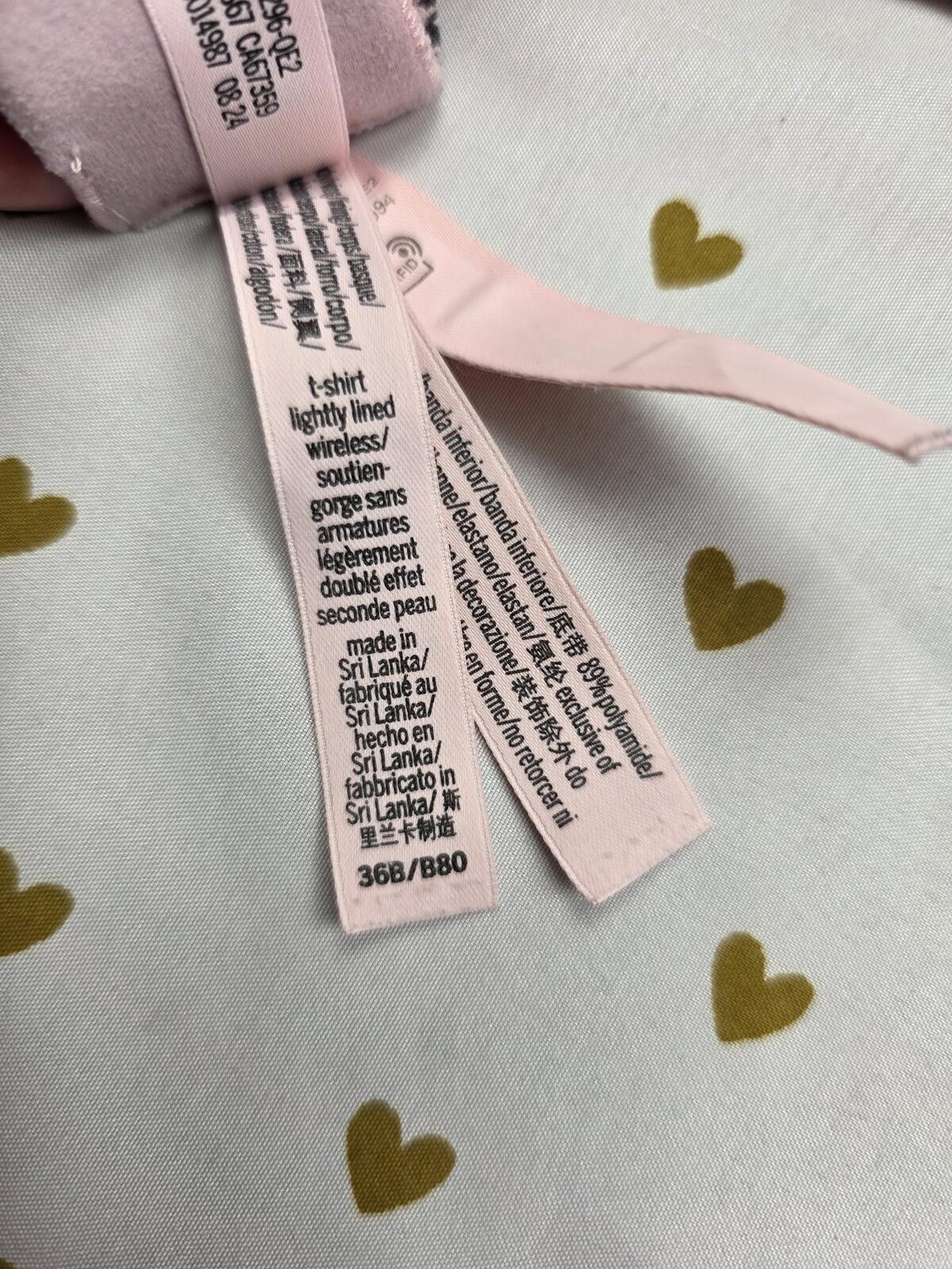 Victorias Secret BLING Plaid Wireless T Shirt Lightly Lined Bra Pink 36B