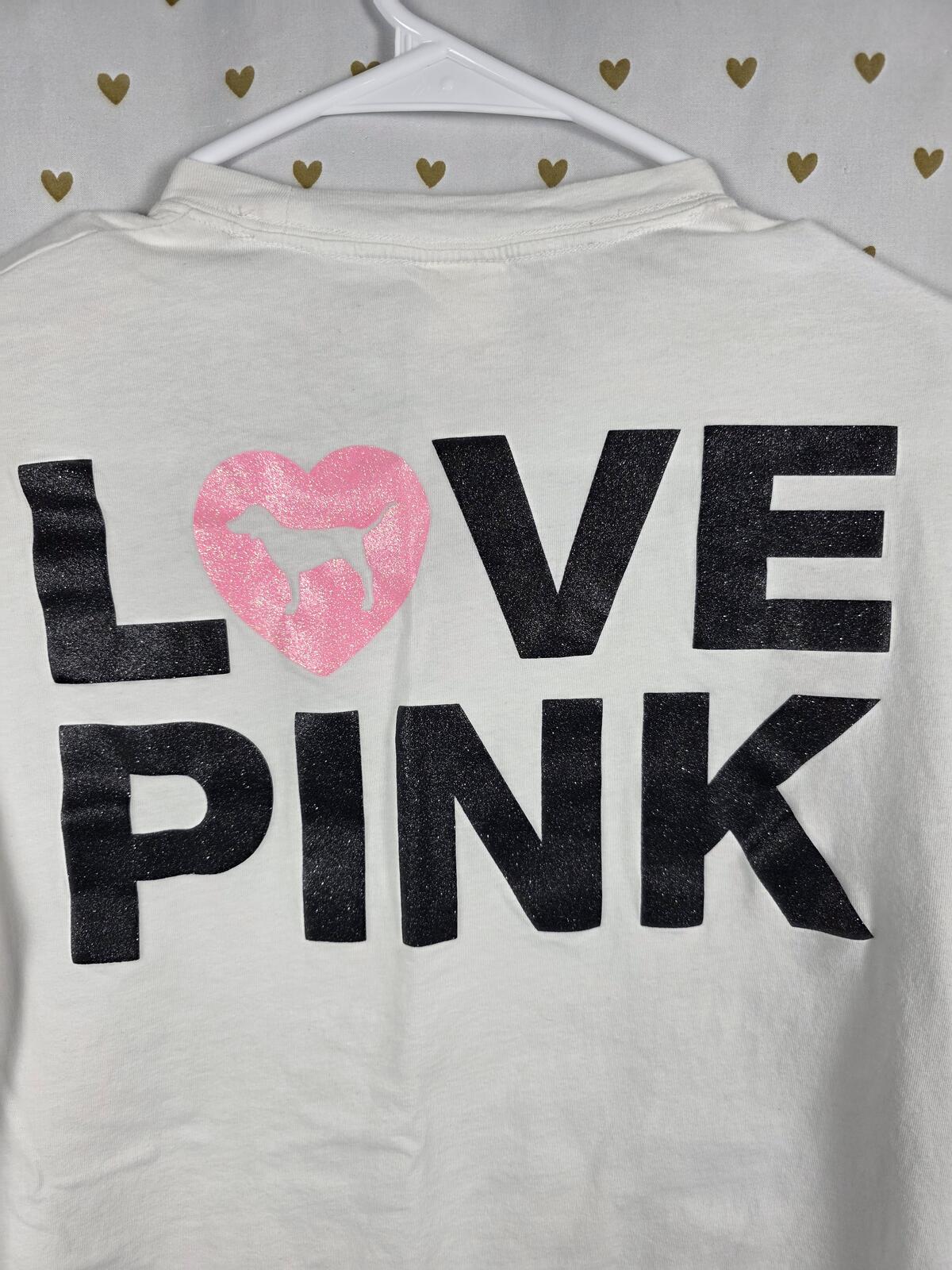 Victorias Secret PINK GLITTER LOVE CAMPUS ORIGINALS Heart Long Sleeve Tee XS