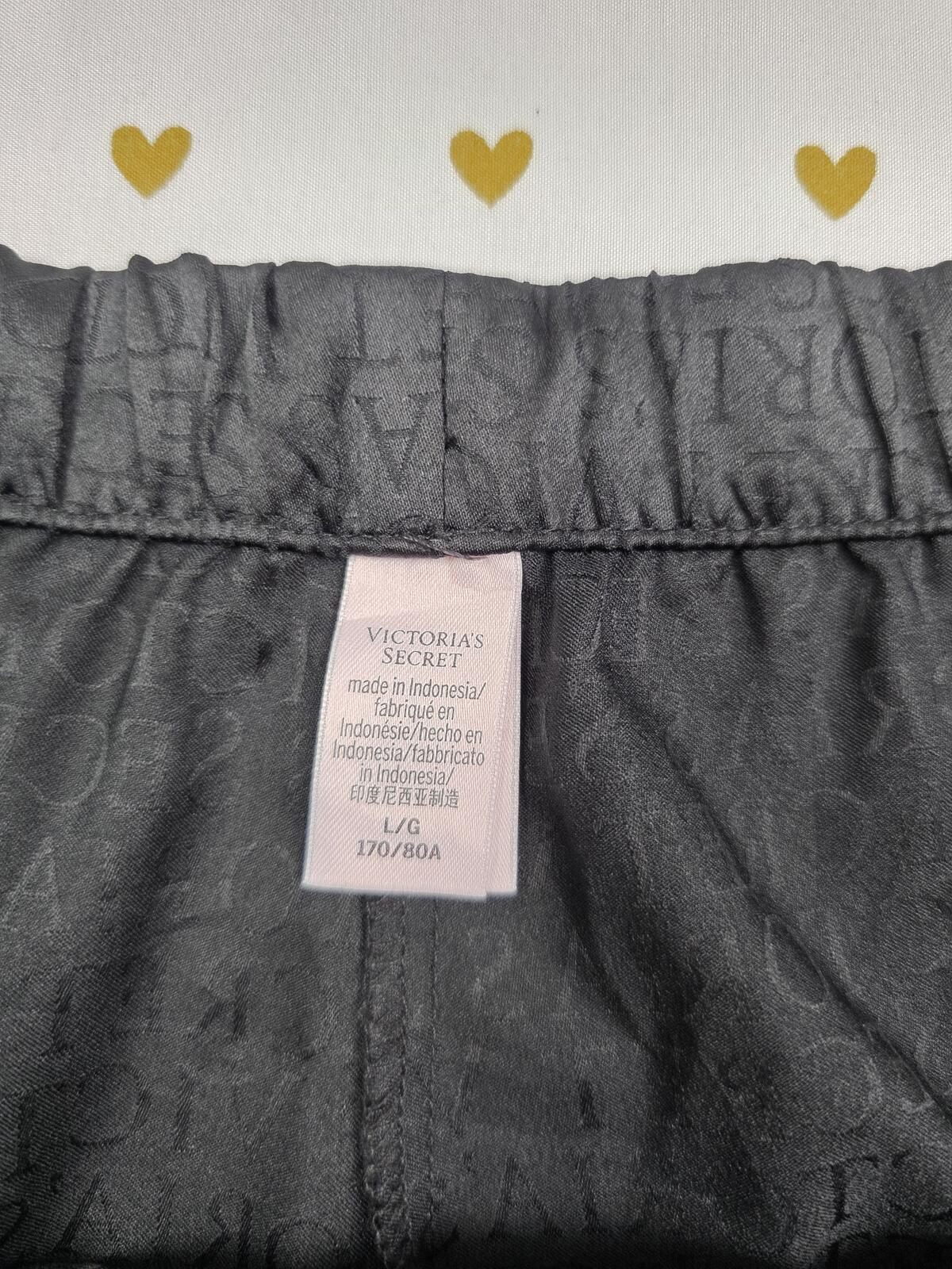 Victorias Secret Black Logo Satin LARGE Sleep Shorts Boxers Pajama Bottoms