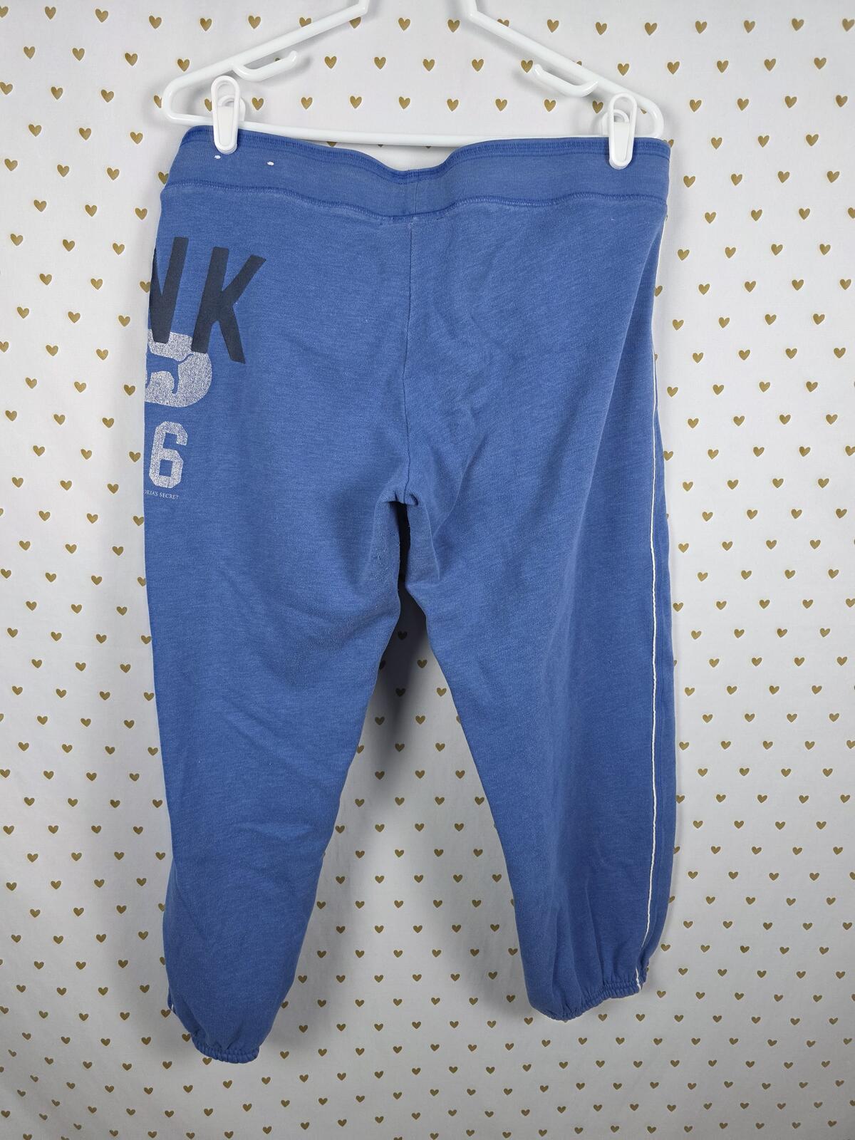 Victorias Secret PINK Blue Joggers Tapered Sweats Sweatpants MEDIUM Logo