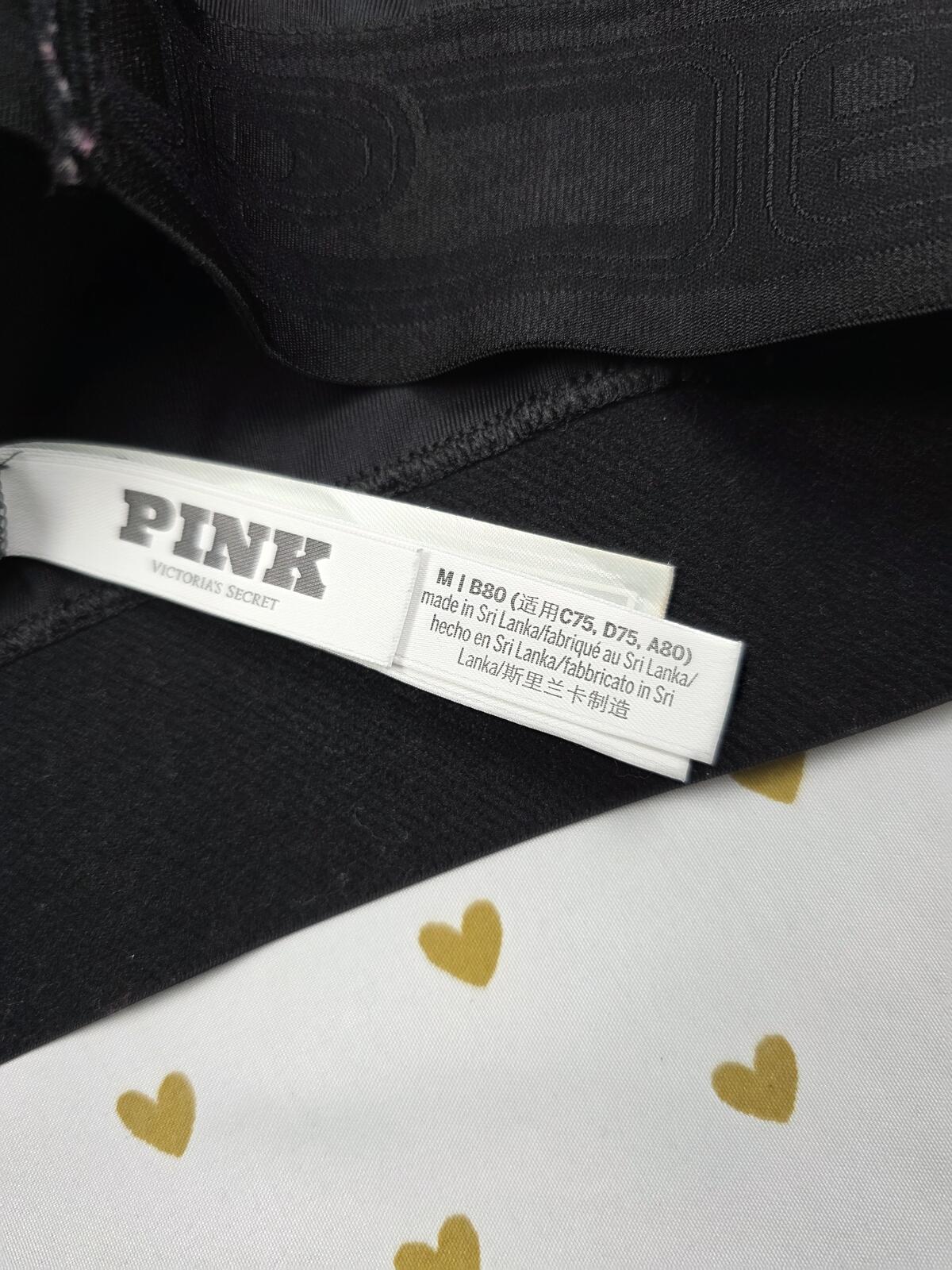 Victorias Secret Pink Black MEDIUM Bralette Bra Top Tank Sports BRa