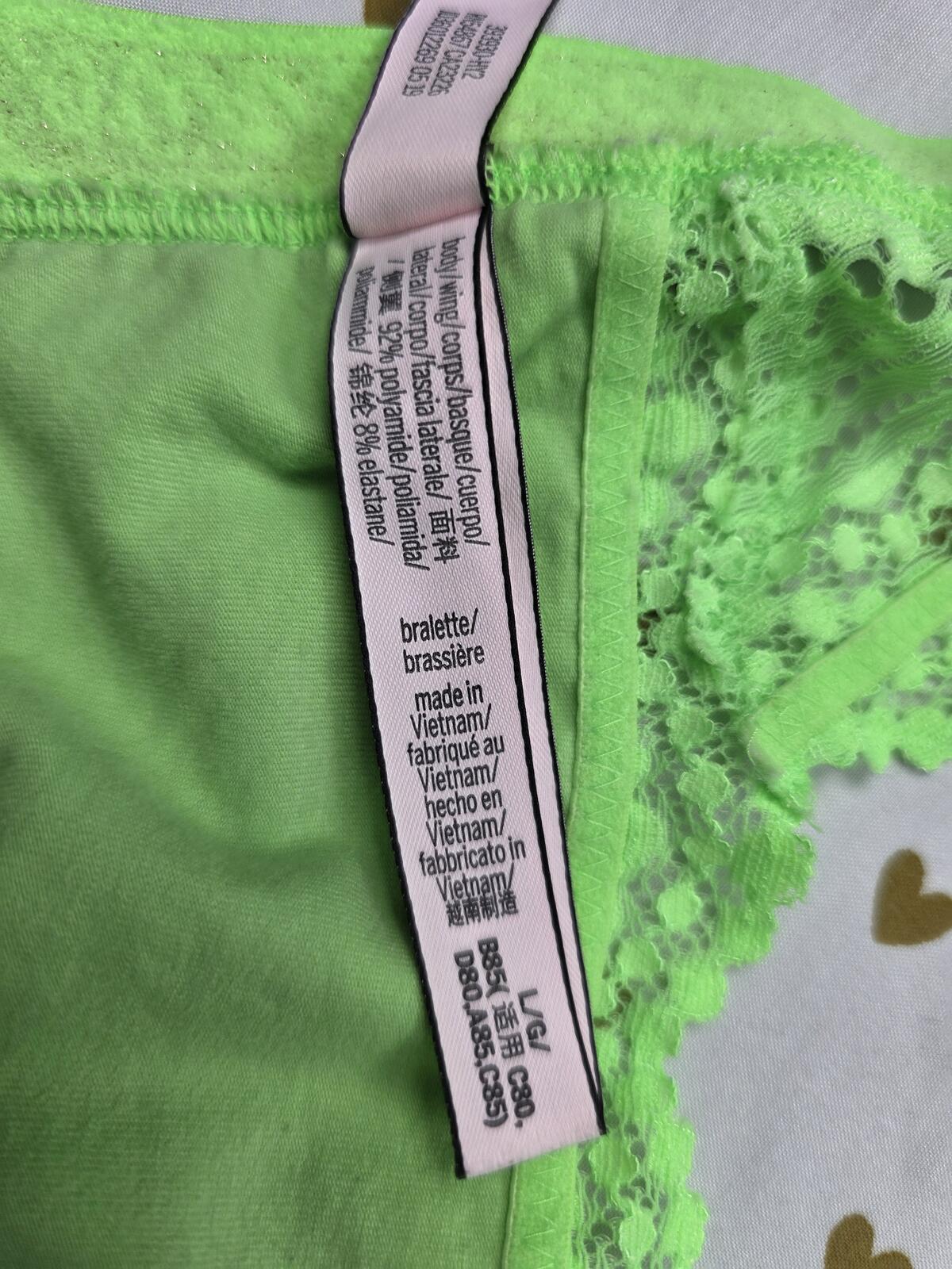 Victorias Secret Pink Neon Green Lace Large Bralette Bra Top Tank