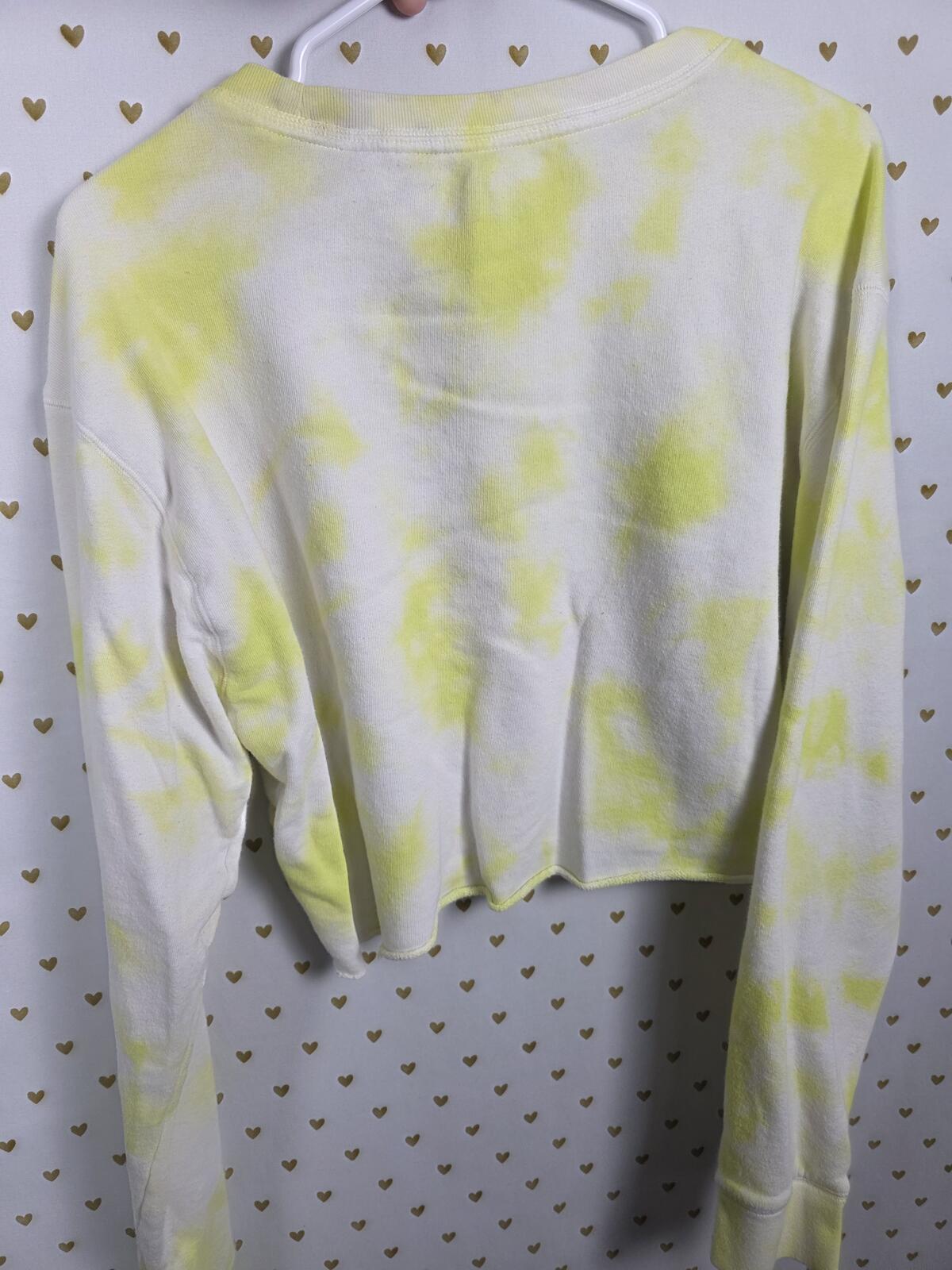 Victorias Secret PINK Medium Long Sleeve Yellow Tye Dye Cropped Sweater Shirt