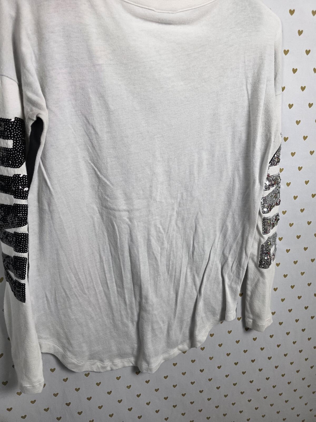 Victorias Secret PINK Long Sleeve BLING logo Tee shirt Stripe Sequined XS