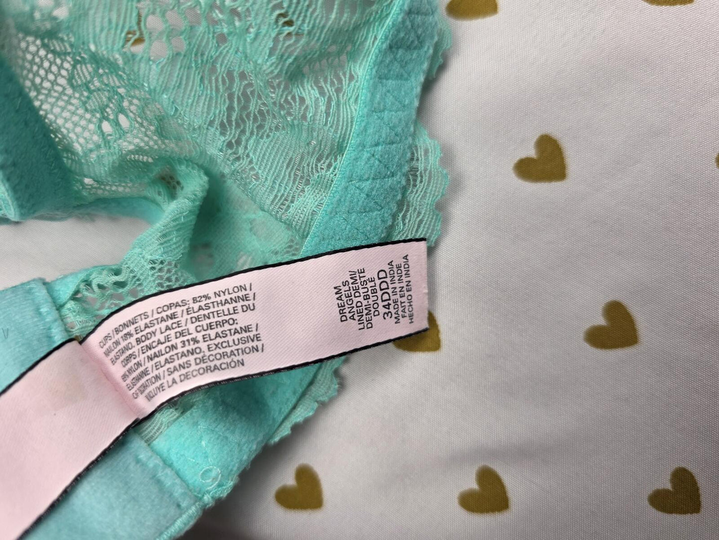 Victorias Secret Mint DREAM ANGELS Lined Demi Balconette Bra 34DDD