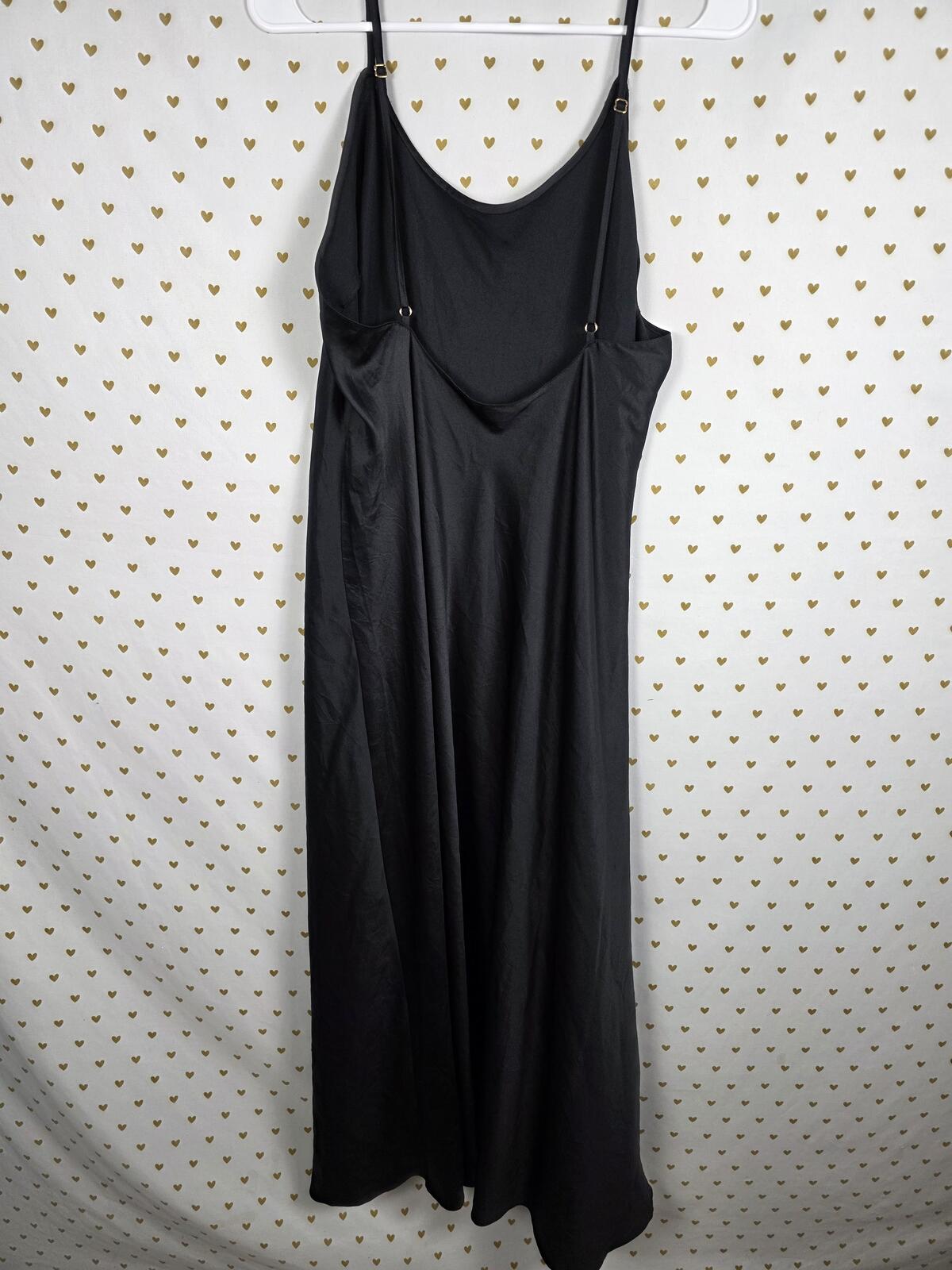 Victorias Secret Large long Black Satin Maxi Nightie Dress Lingerie Silky