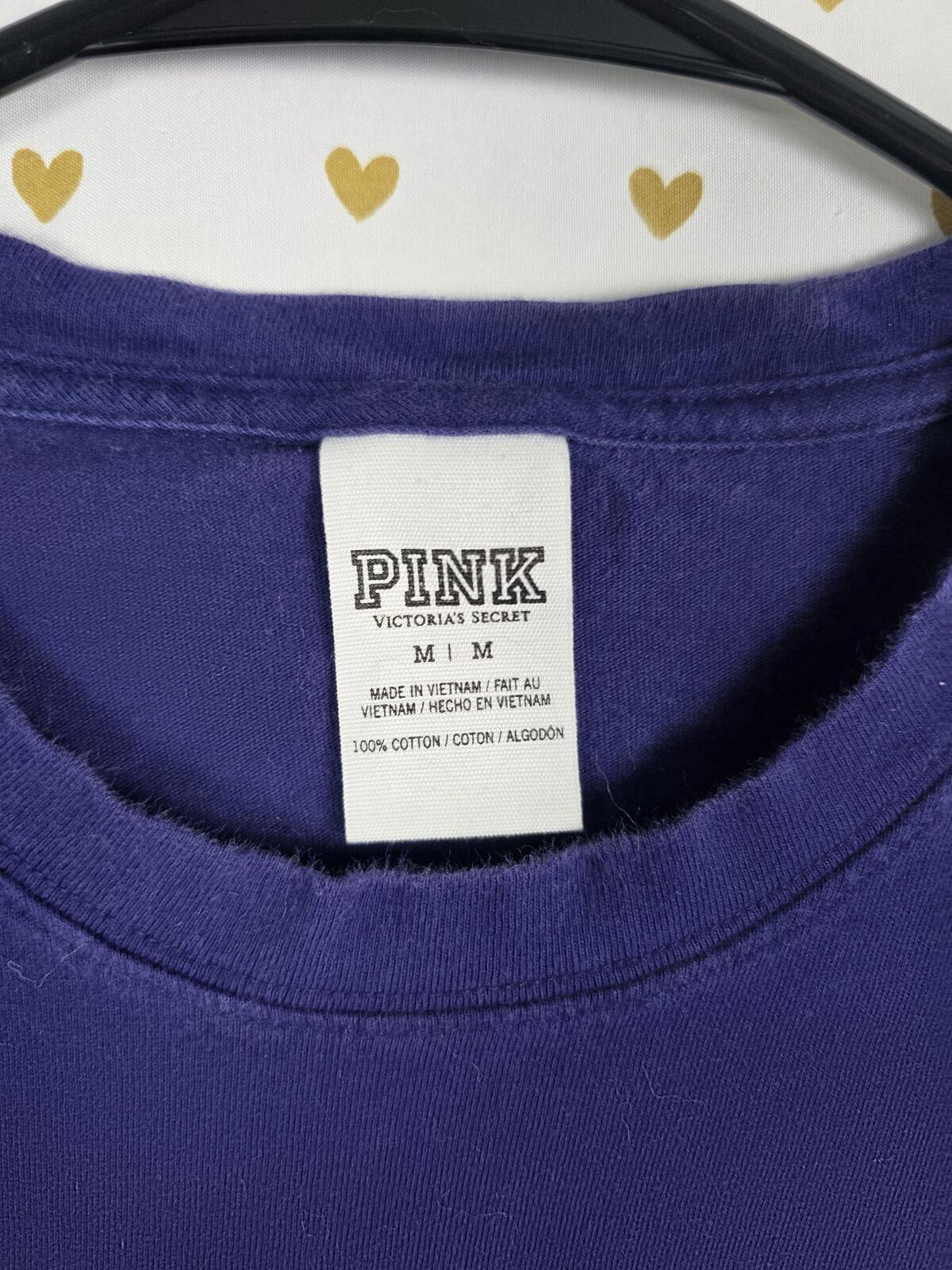 Victorias Secret PINK LONG SLEEVE BLING Sequined Logo Tee Shirt Blue MEDIUM