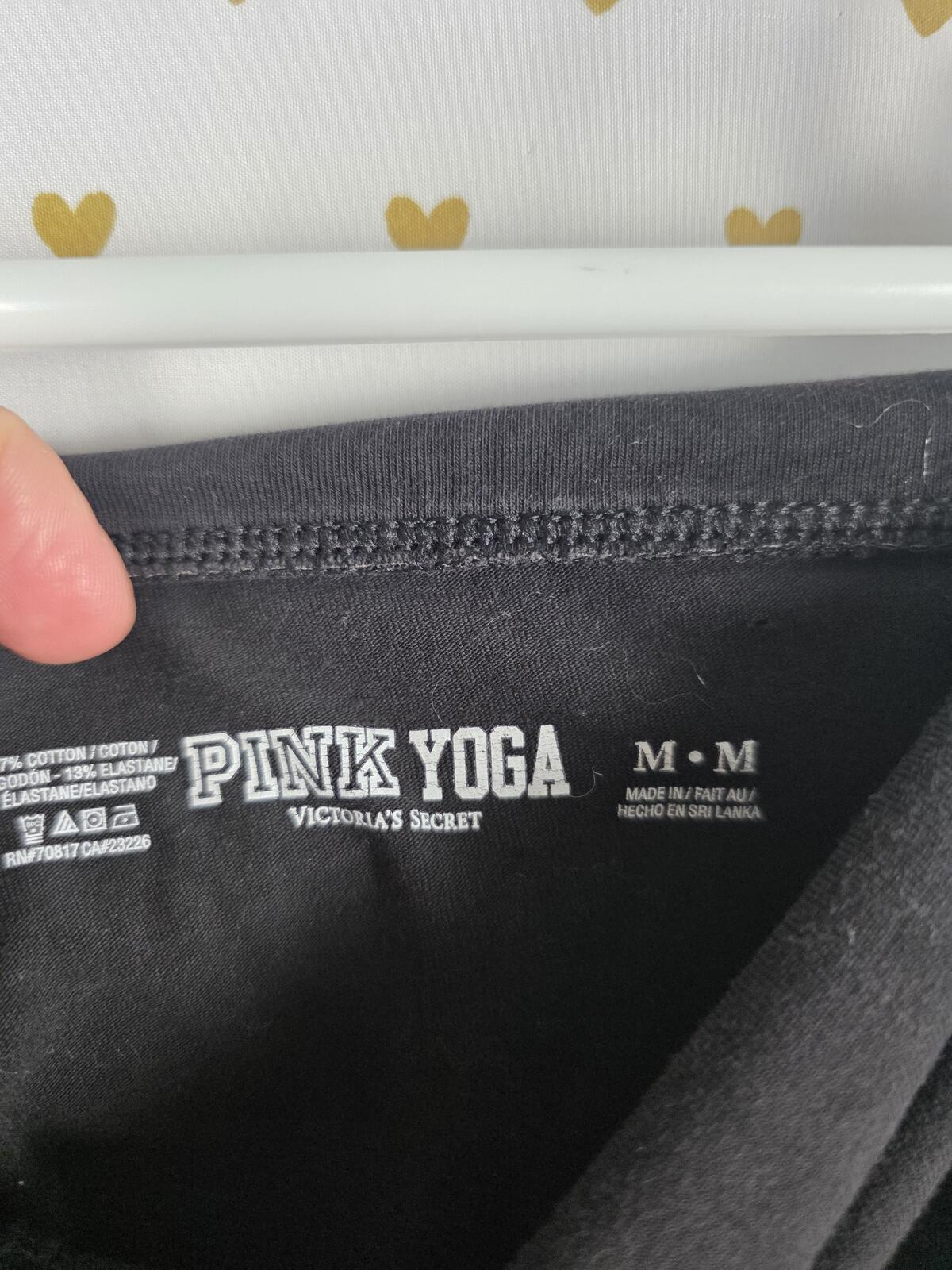 Victorias Secret PINK Capri FOLDOVER YOGA PANTS Black Logo MEDIUM