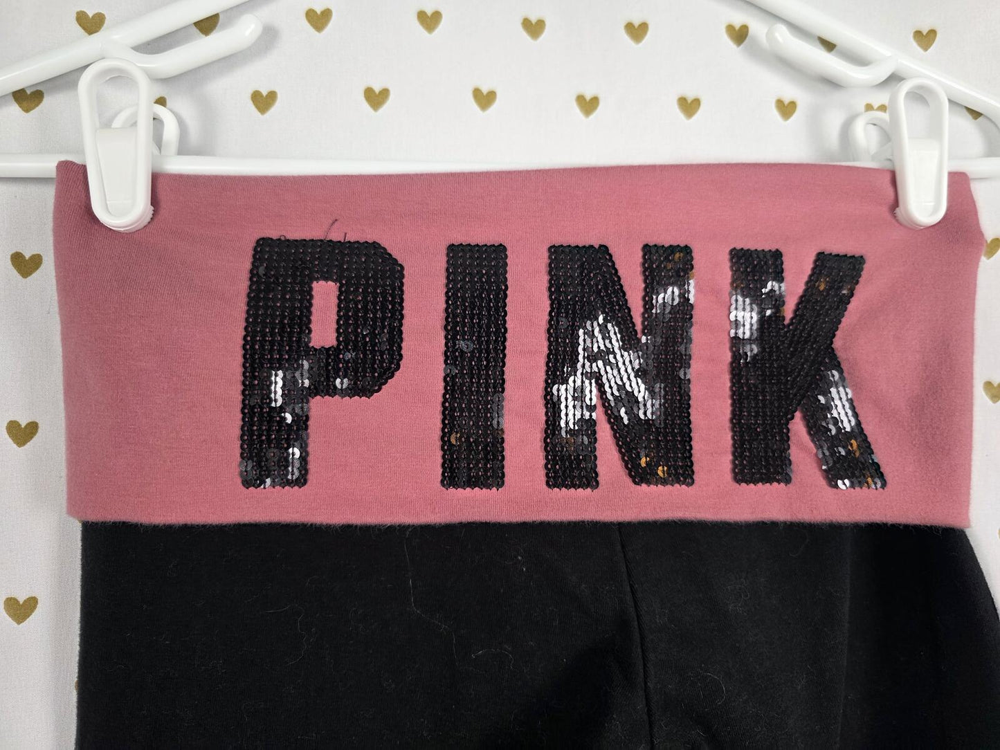 Victorias Secret PINK Bling Logo Sequined Foldover Yoga Pants Skinny XS