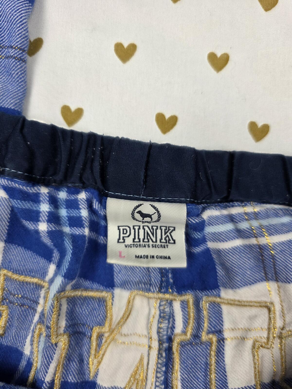 Victorias Secret PINK Plaid LOGO BUTT Sleep Pants Blue Vintage Y2k LARGE