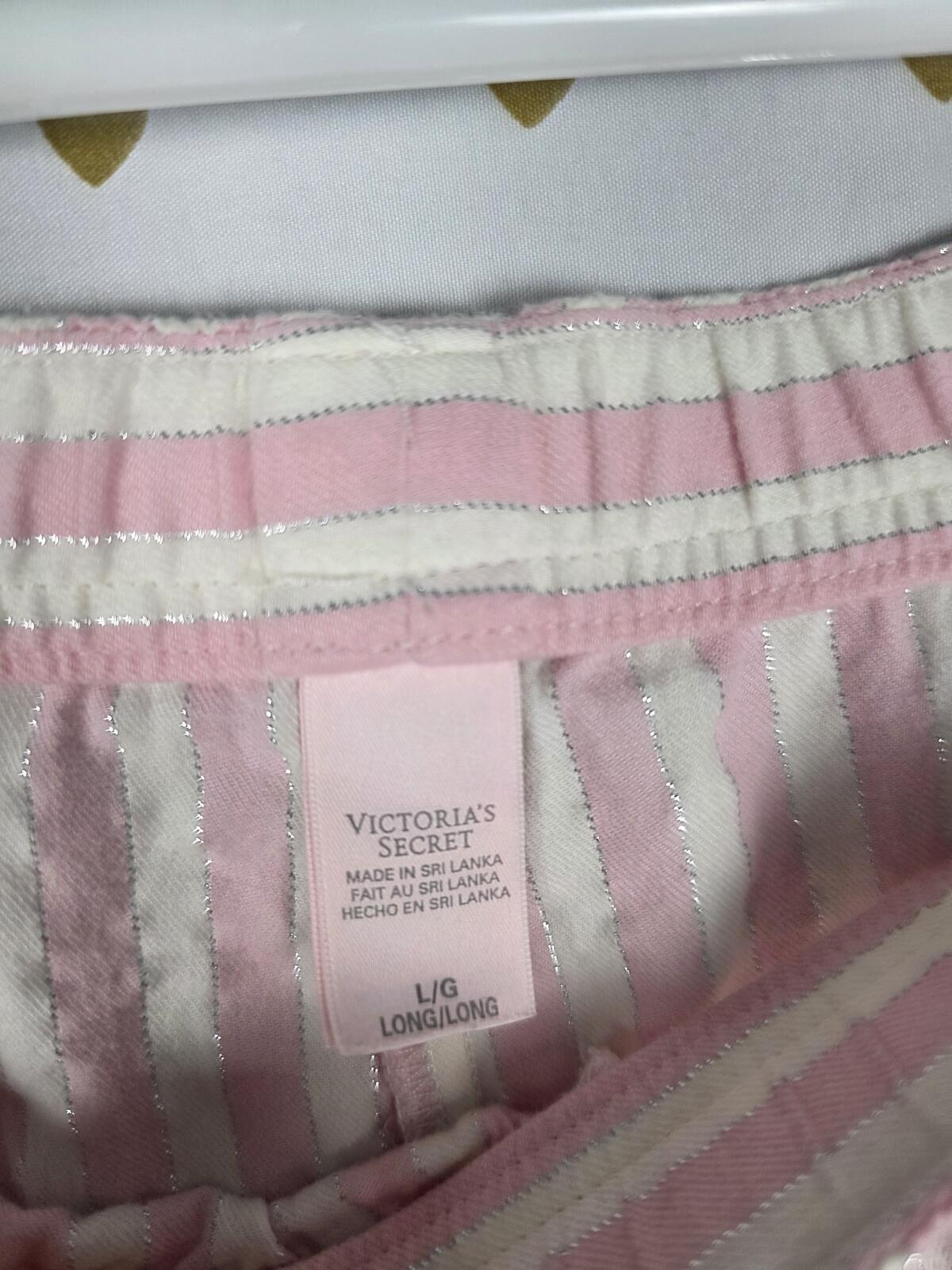 Victorias Secret LARGE PInk Shimmer Stripe Sleep Set Pajama Shirt Pants