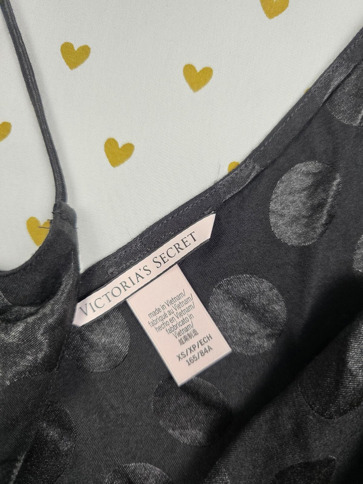 Victorias Secret Black Satin Polka Dot Tie Tank Top Babydoll XS Cropped