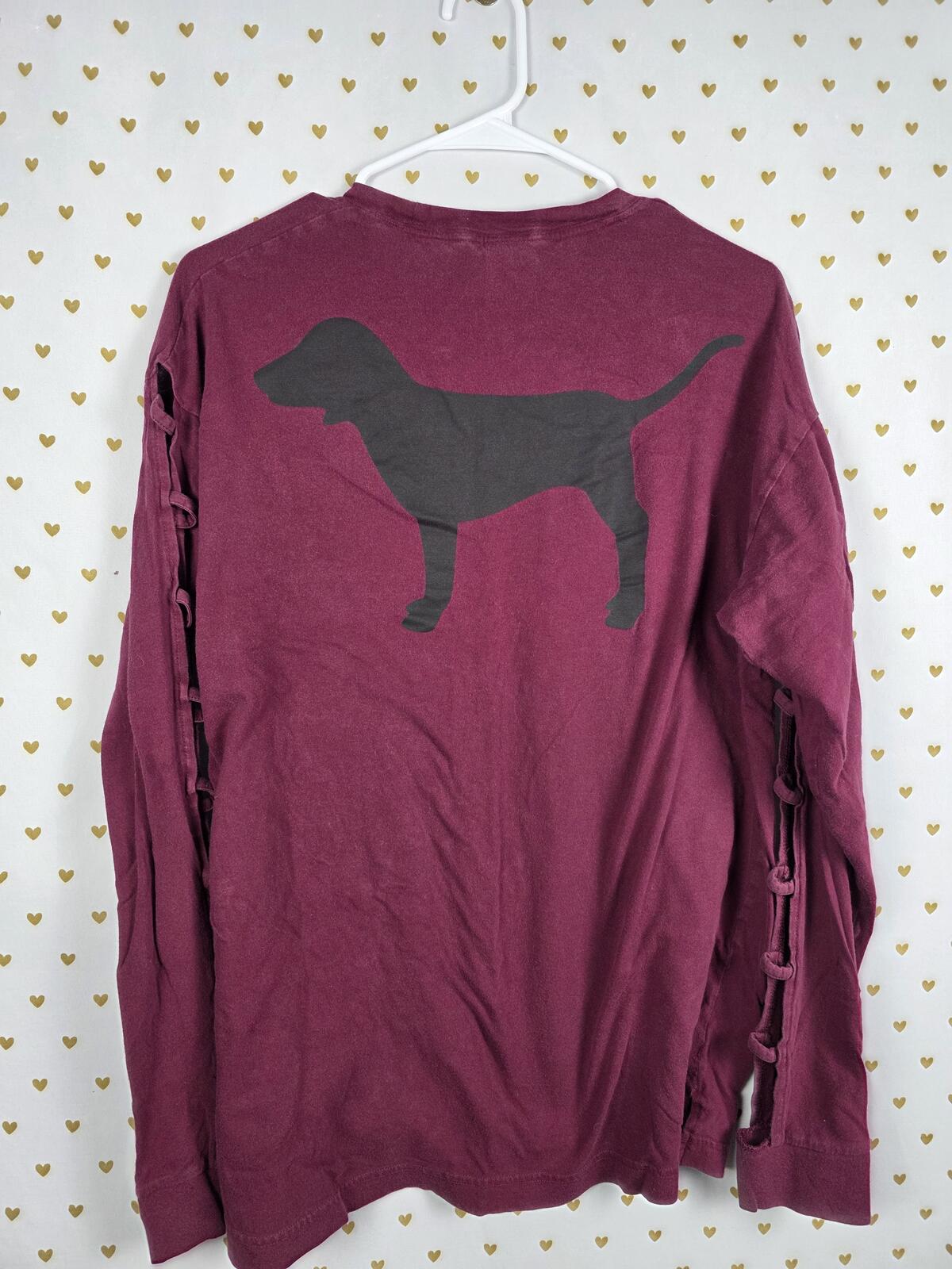 Victorias Secret PINK Maroon Dog Logo Open Ladder Sleeve Tee shirt LARGE