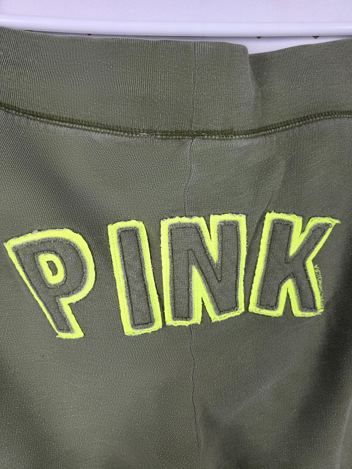 Victorias Secret PINK Vintage Green LOGO BUTT Capri Sweats Sweatpants y2k L