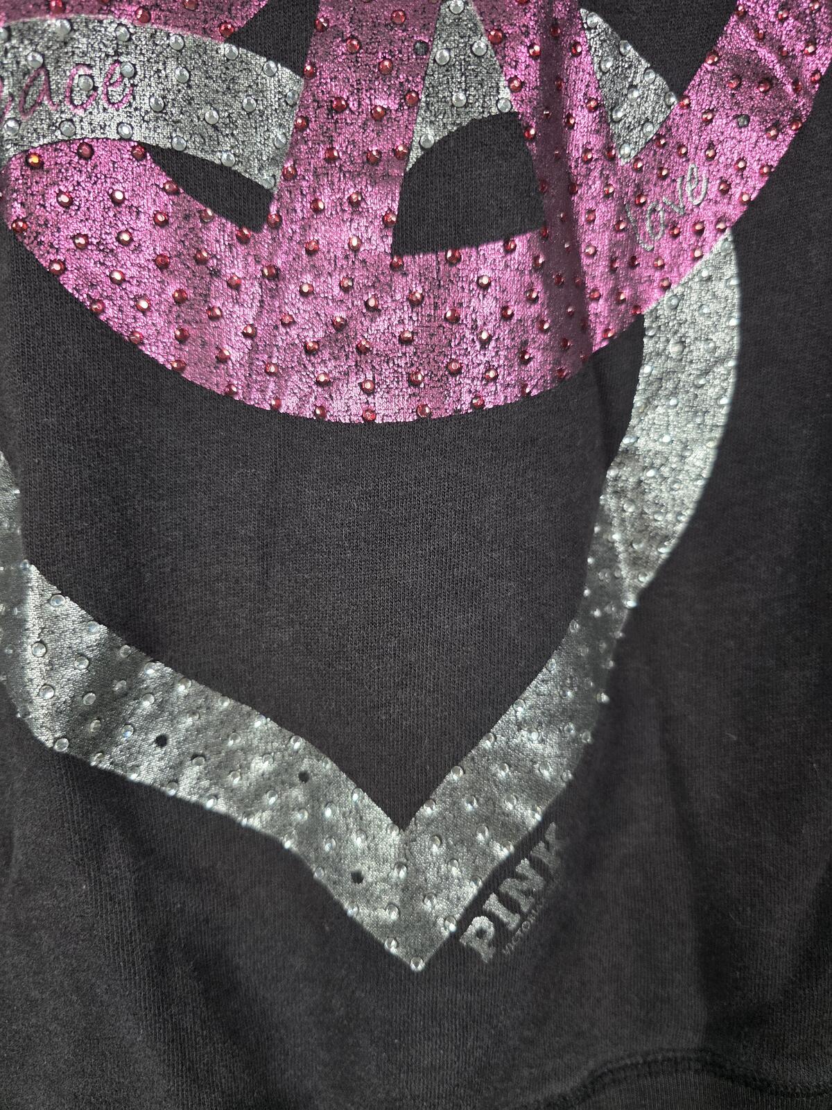 Victorias Secret Pink Bling Heart PEACE Full Zip Hoodie Jacket Y2k MEDIUM