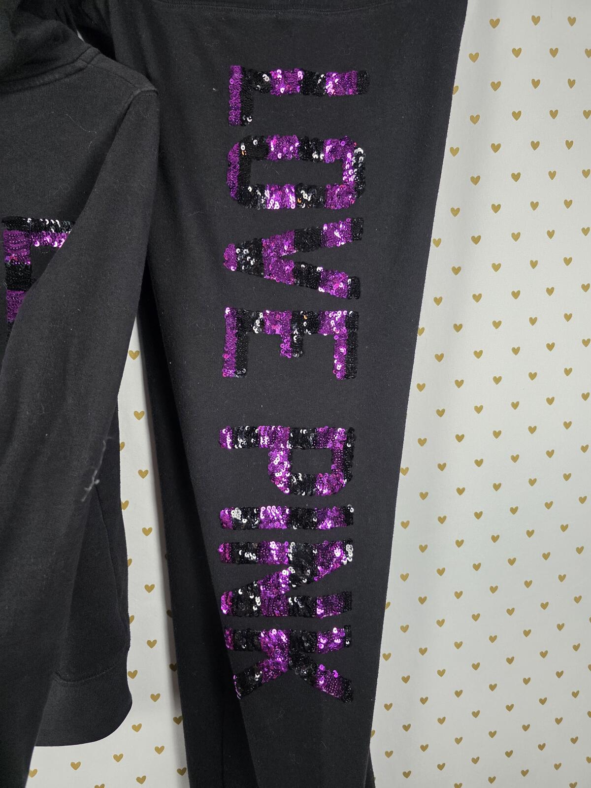 Victorias Secret Pink BLING SEQUINED Hoodie Sweats SET 2pc Small Vintage Outfit