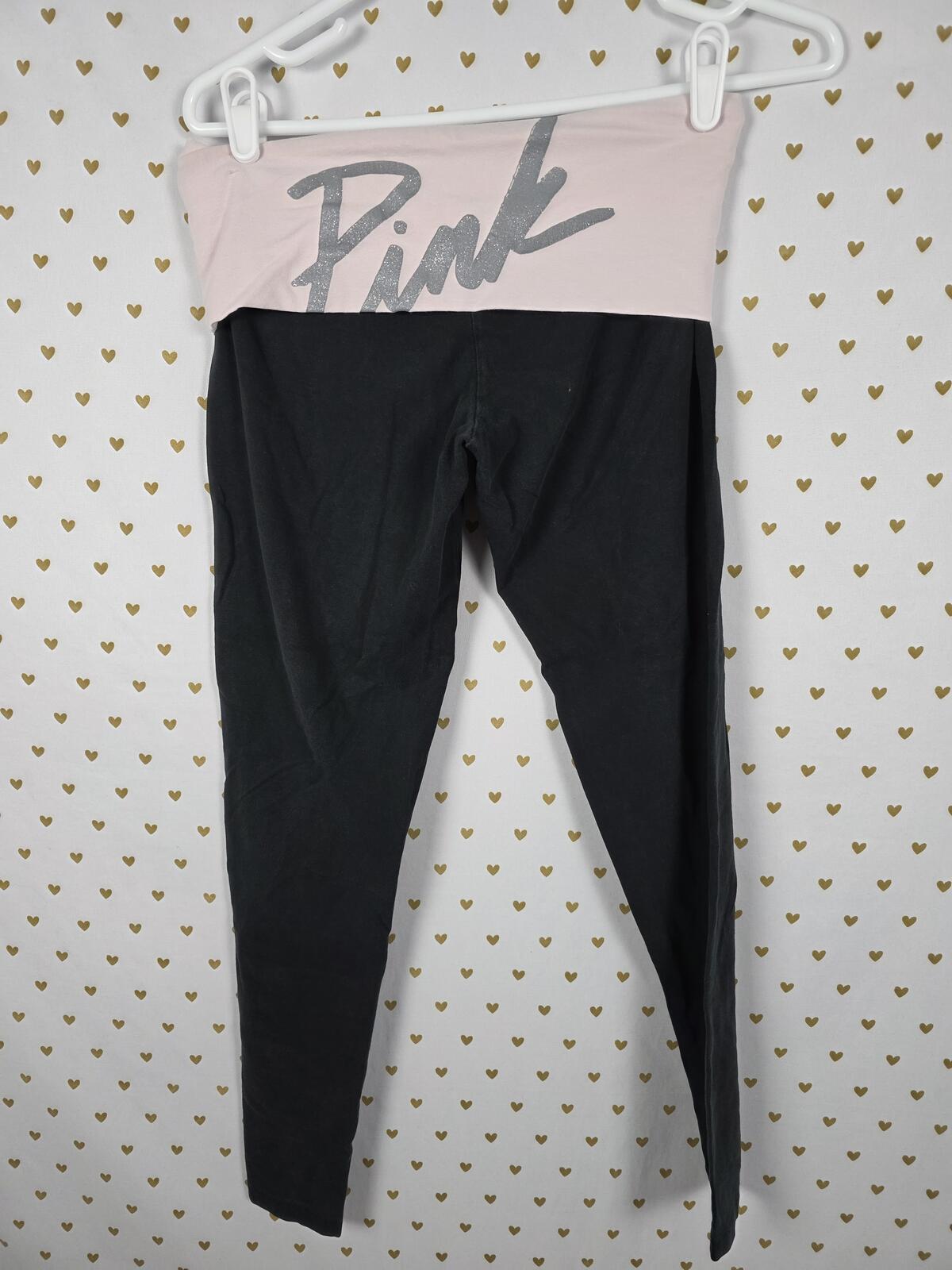 Victorias Secret PINK Glitter Logo Foldover small Yoga Pants Small Skinny