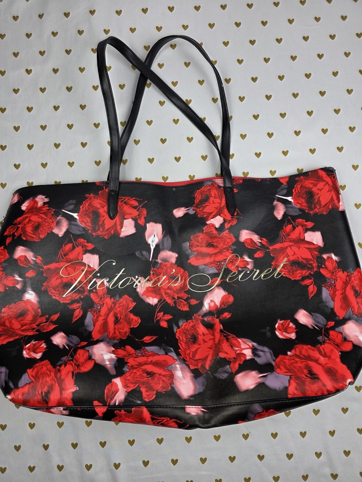 Victoria's Secret Red & Black Floral Limited Edition Tote Bag Purse Carryall