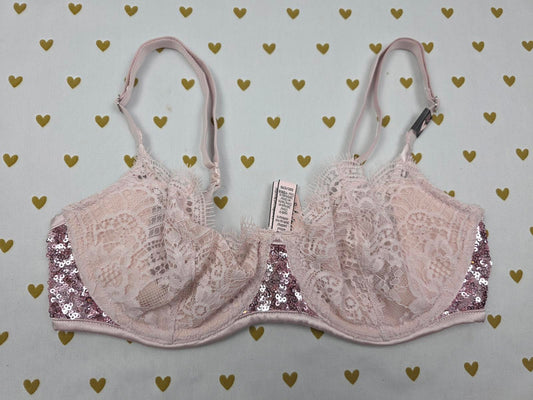 NWT Victoria's Secret Dream Angels Push-up Without Padding Bra 32C Pink Sequins