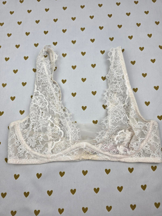 Victorias Secret Sheer White Dream Angels Lacey Unlined Plunge Bra 32B