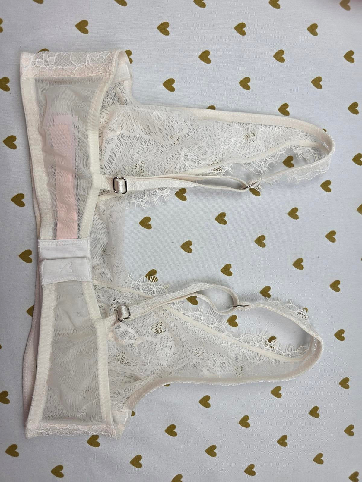 Victorias Secret Sheer White Dream Angels Lacey Unlined Plunge Bra 32B