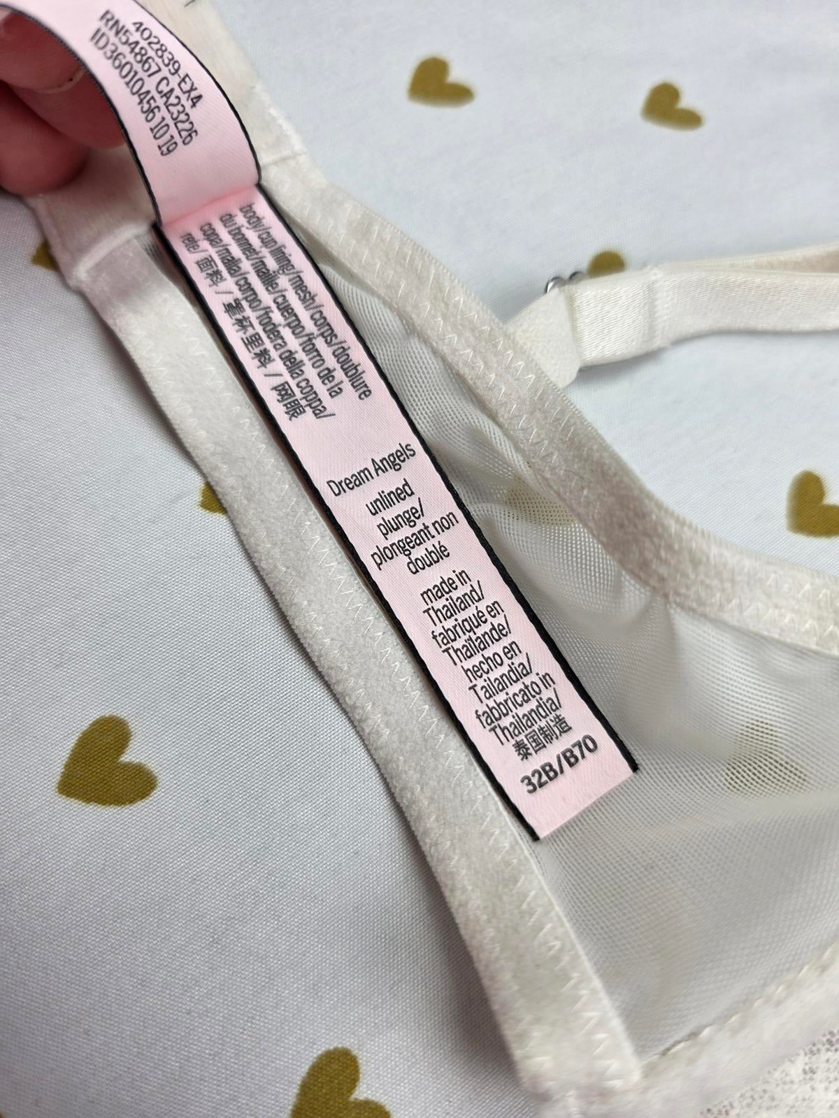Victorias Secret Sheer White Dream Angels Lacey Unlined Plunge Bra 32B