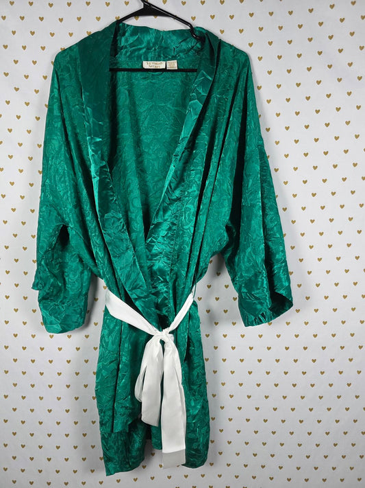 Victorias Secret GOLD LABEL Green VINTAGE Satin ONE SIZE Robe wrap Kimono