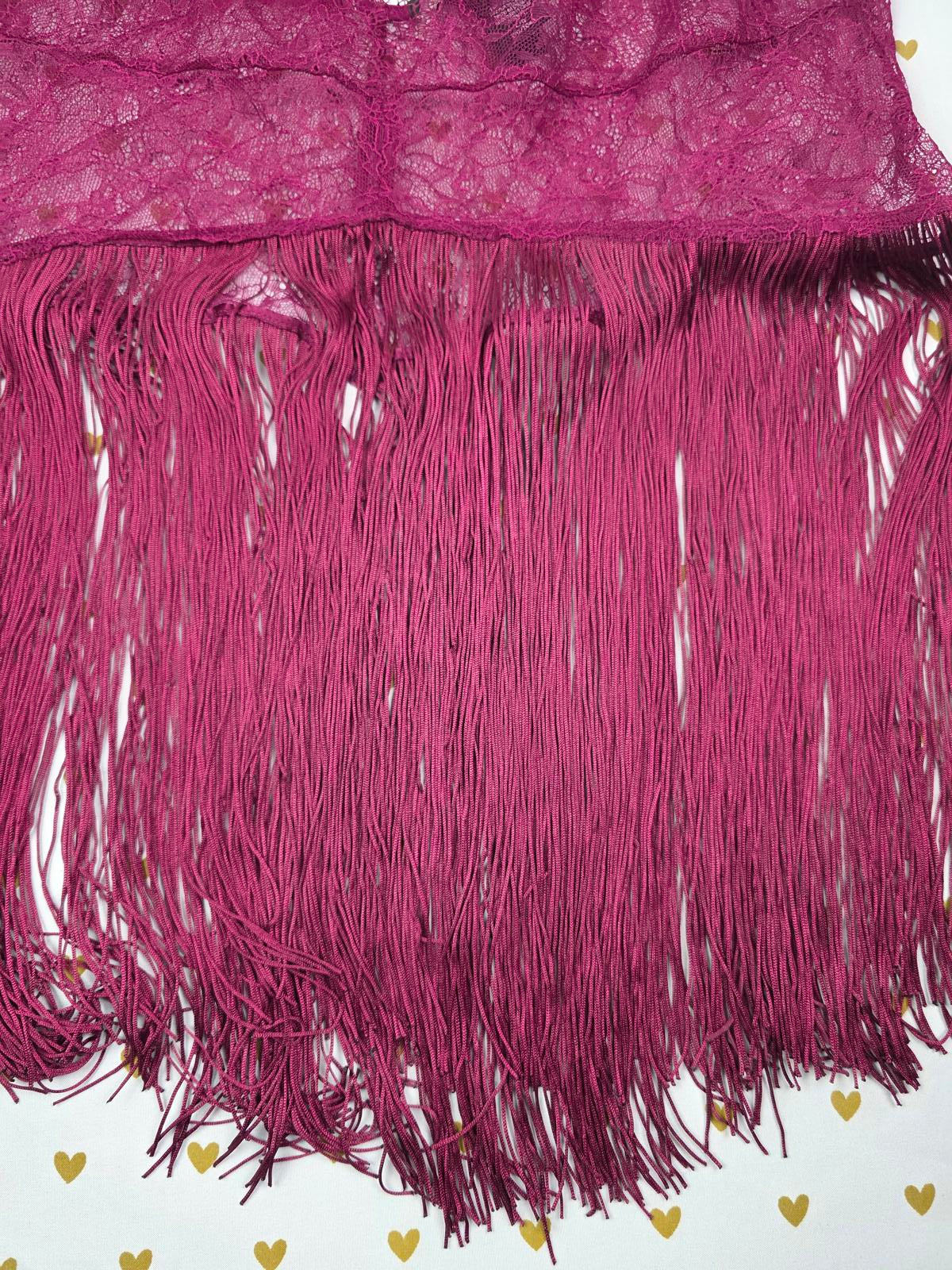 Victorias Secret Sexy Lace & Fringe Slip Nightie Lingerie Maroon Cross back