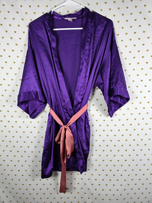 Victorias Secret Purple Satin Sexy Wrap Robe Small Medium