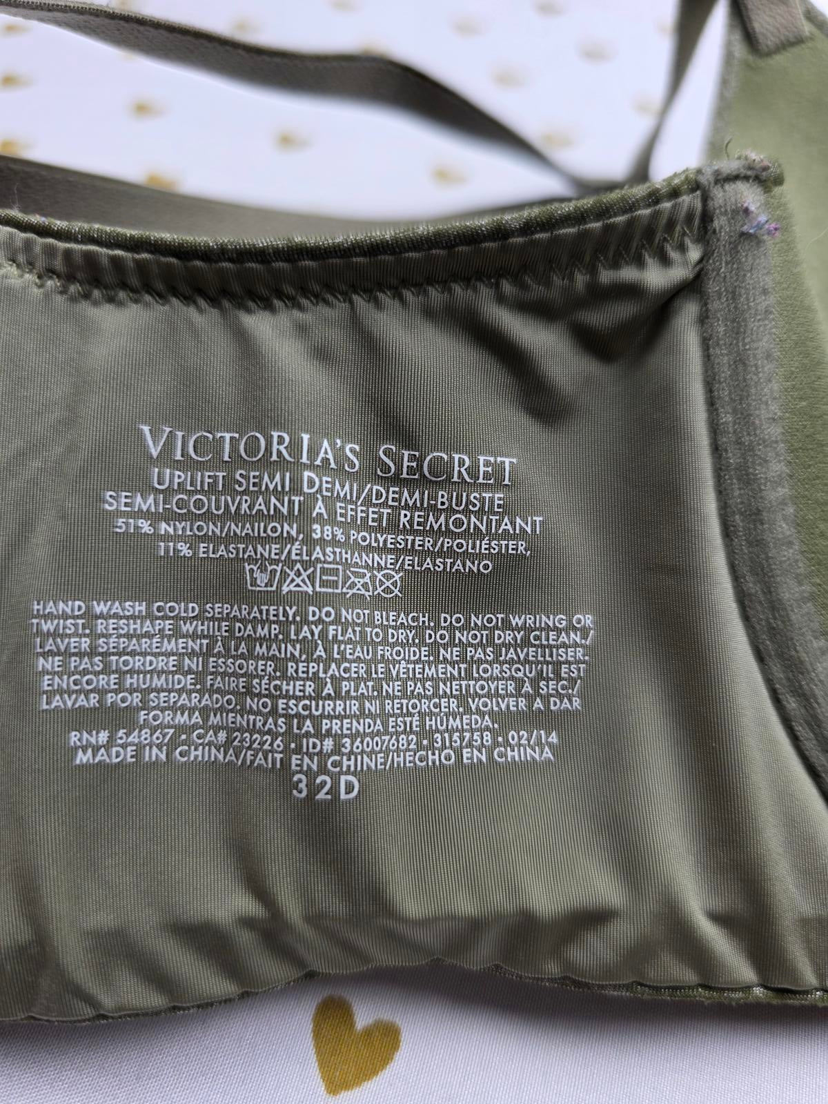 Victorias Secret Green Uplift semi Demi Balconette Bra 32D