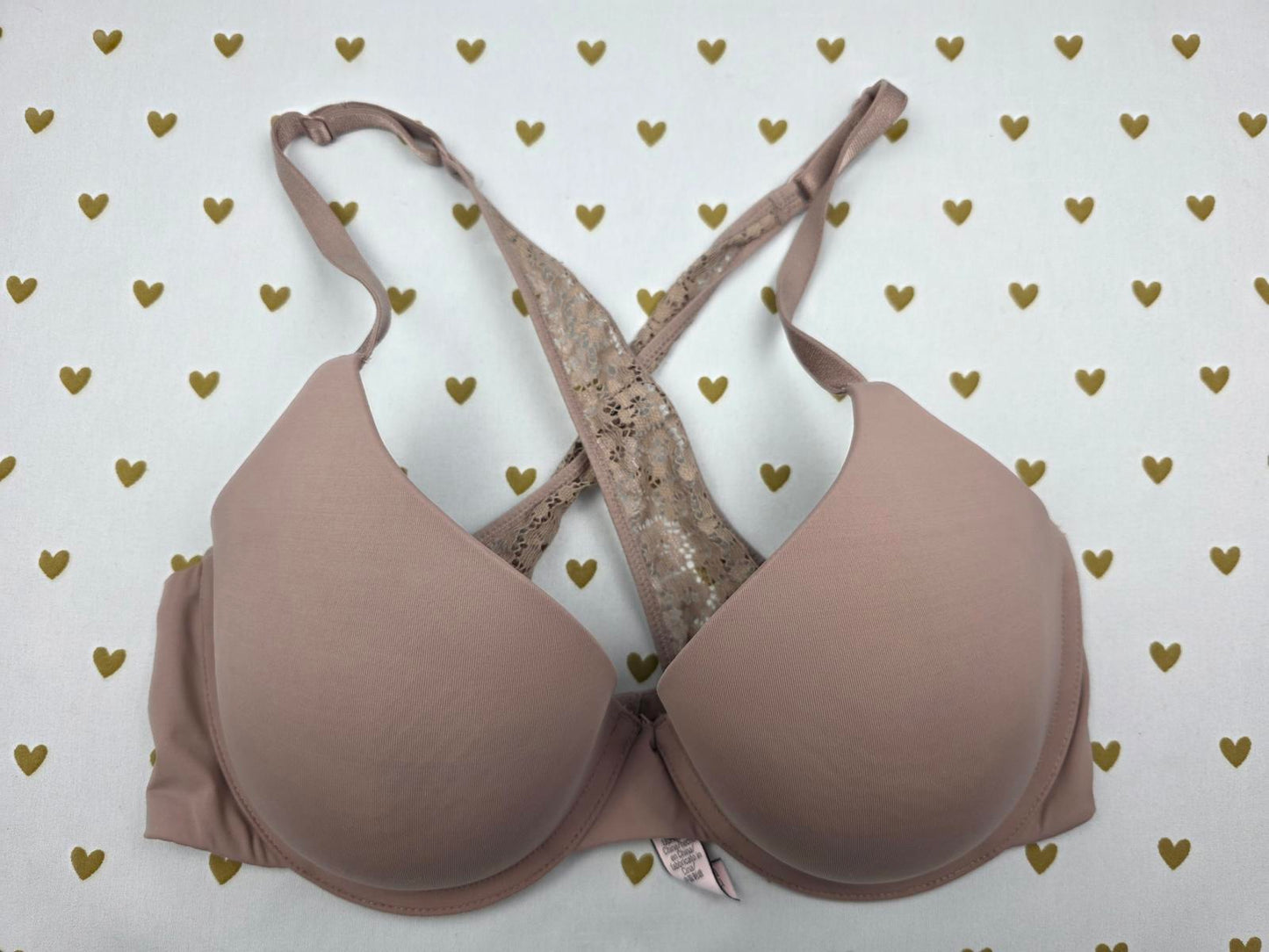 Victorias Secret Uplift Demi Balconette Bra Brown Lace cross strap 32D