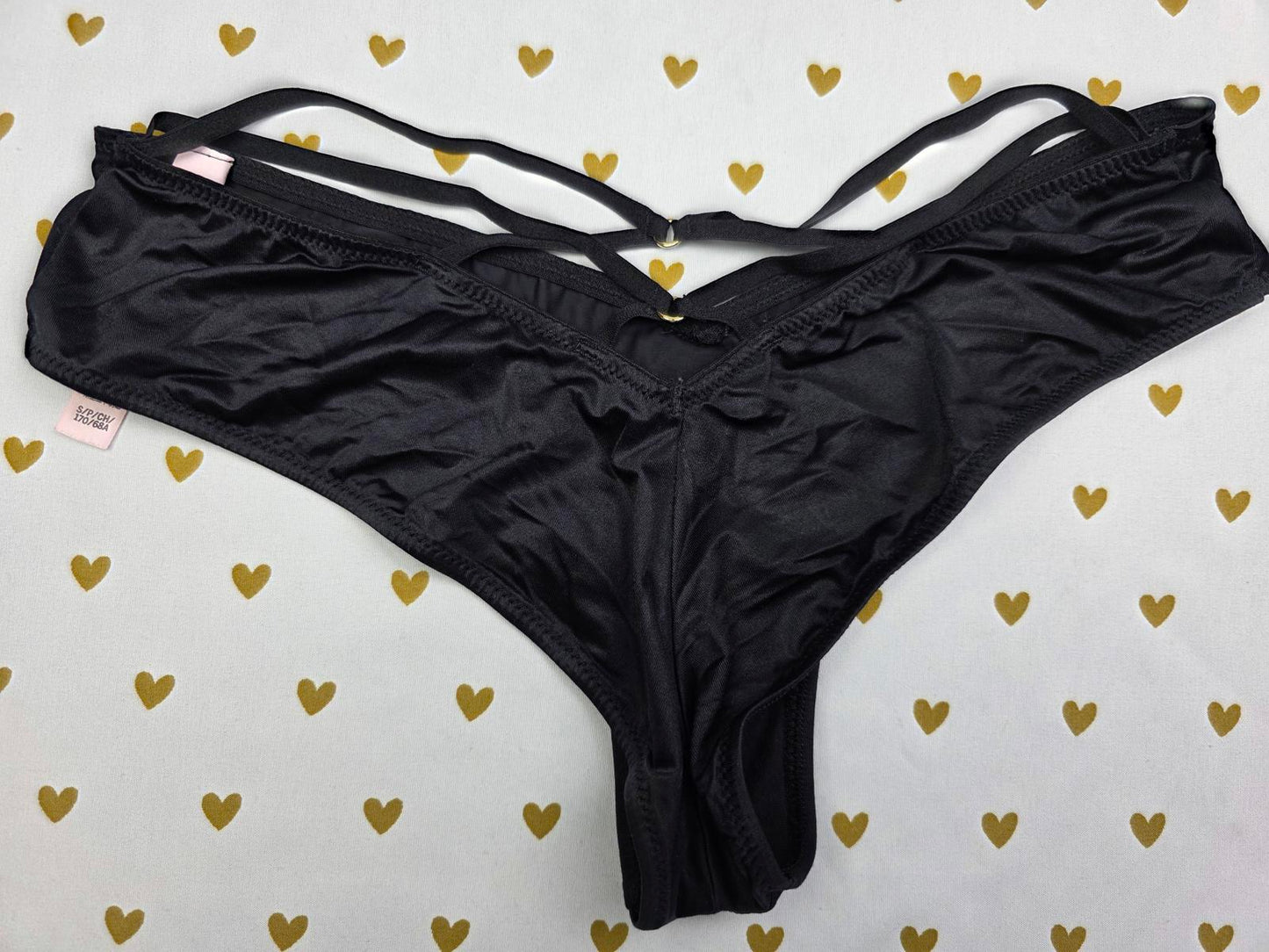 Victorias Secret Black Satin Caged High Leg Cheeky Panties SMALL