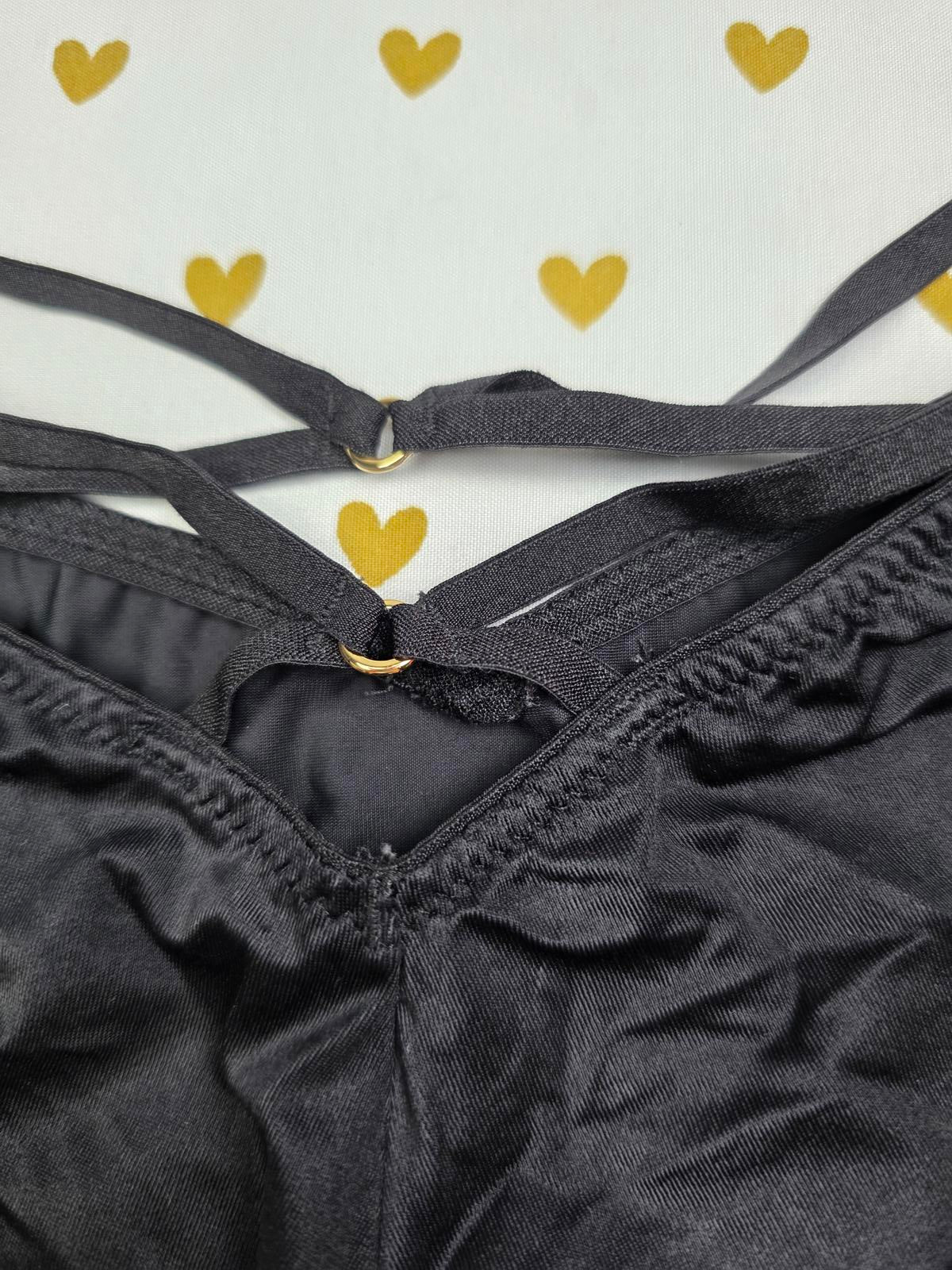 Victorias Secret Black Satin Caged High Leg Cheeky Panties SMALL