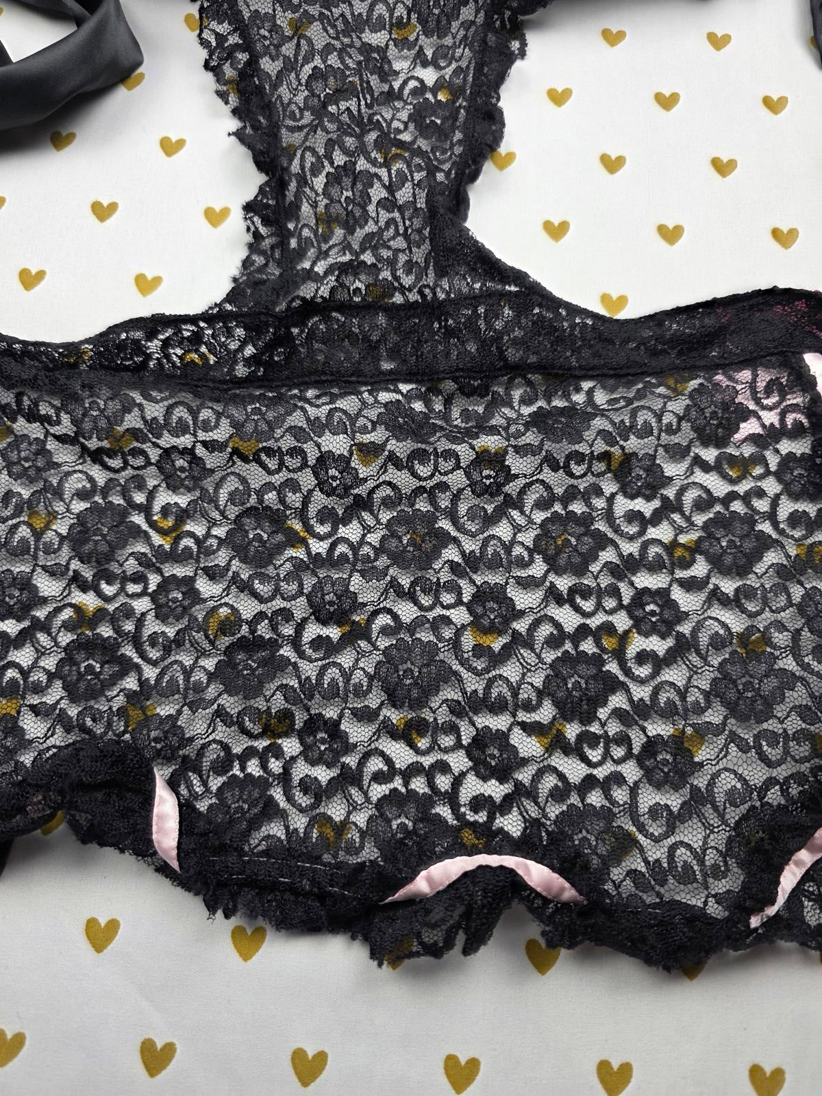 SEXY LITTLE THINGS Lace French maid Lingerie Push Up Outfit Bra top 36C Black