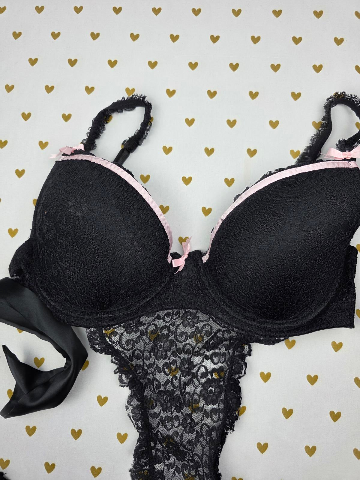 SEXY LITTLE THINGS Lace French maid Lingerie Push Up Outfit Bra top 36C Black