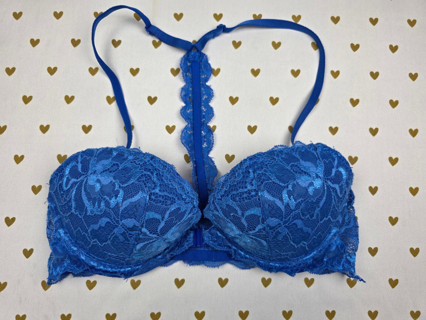 Victorias Secret PINK Sexy Blue Front Close racerback bra 32C