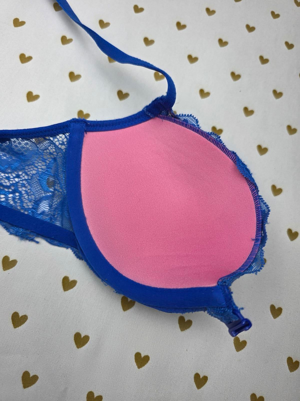 Victorias Secret PINK Sexy Blue Front Close racerback bra 32C