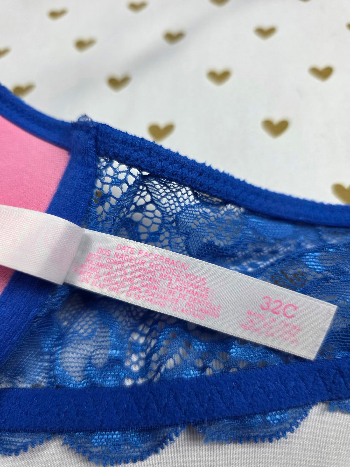 Victorias Secret PINK Sexy Blue Front Close racerback bra 32C