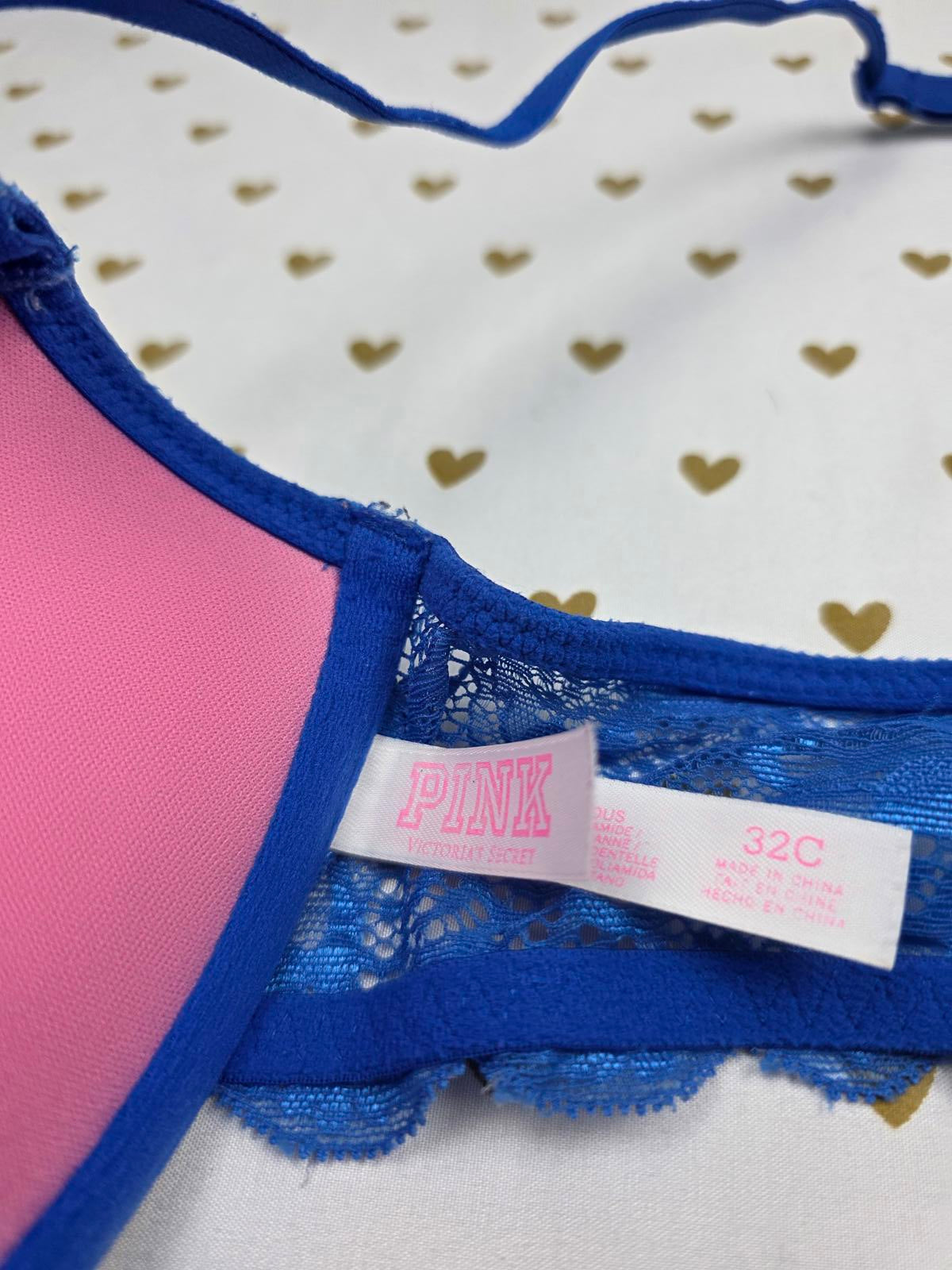 Victorias Secret PINK Sexy Blue Front Close racerback bra 32C