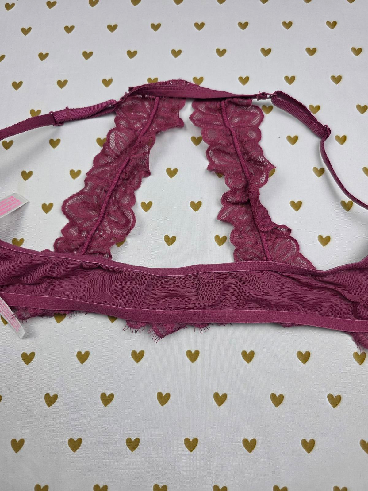 Victorias Secret PINK Racerback Lace Accent Bra Front Close 32B